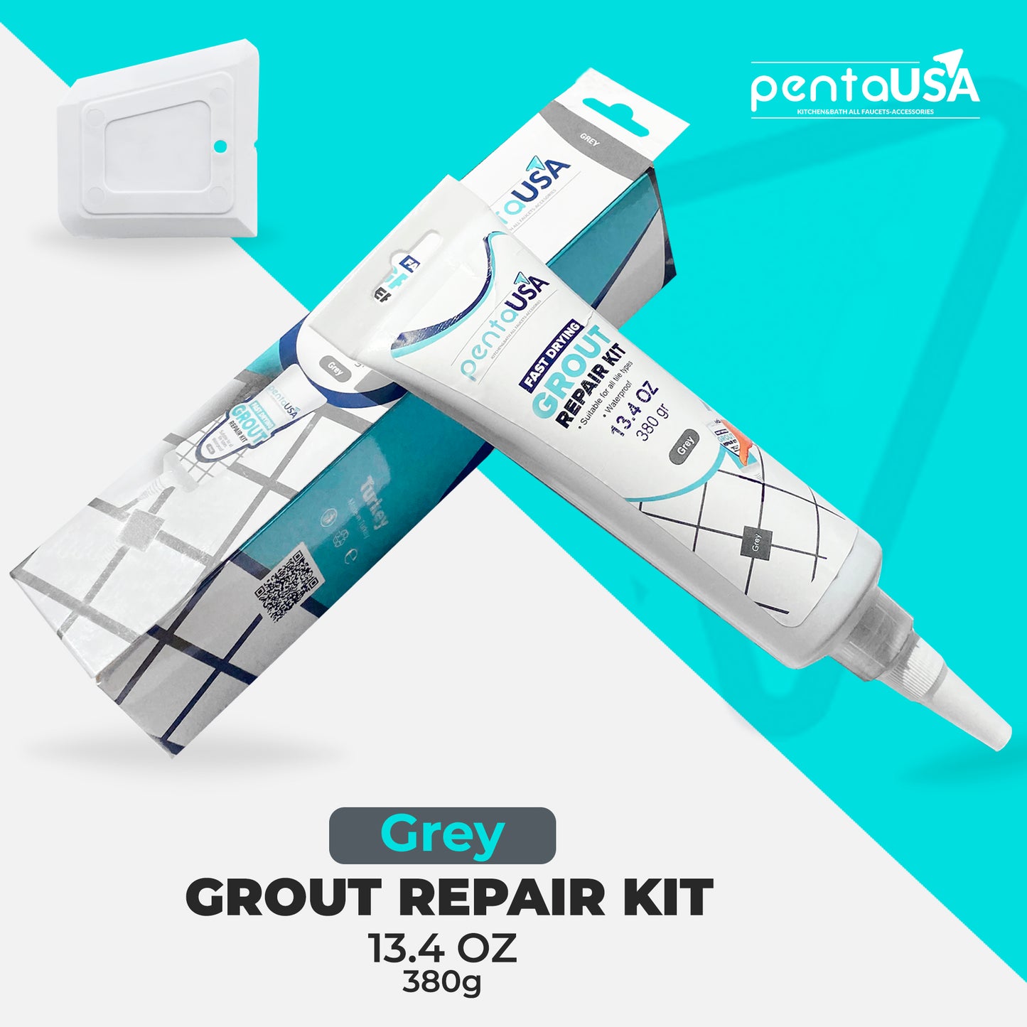 Grey Tile Grout Repair Kit 13.4 oz,380 Gr,Fast Drying Restore and Renew Grout Line