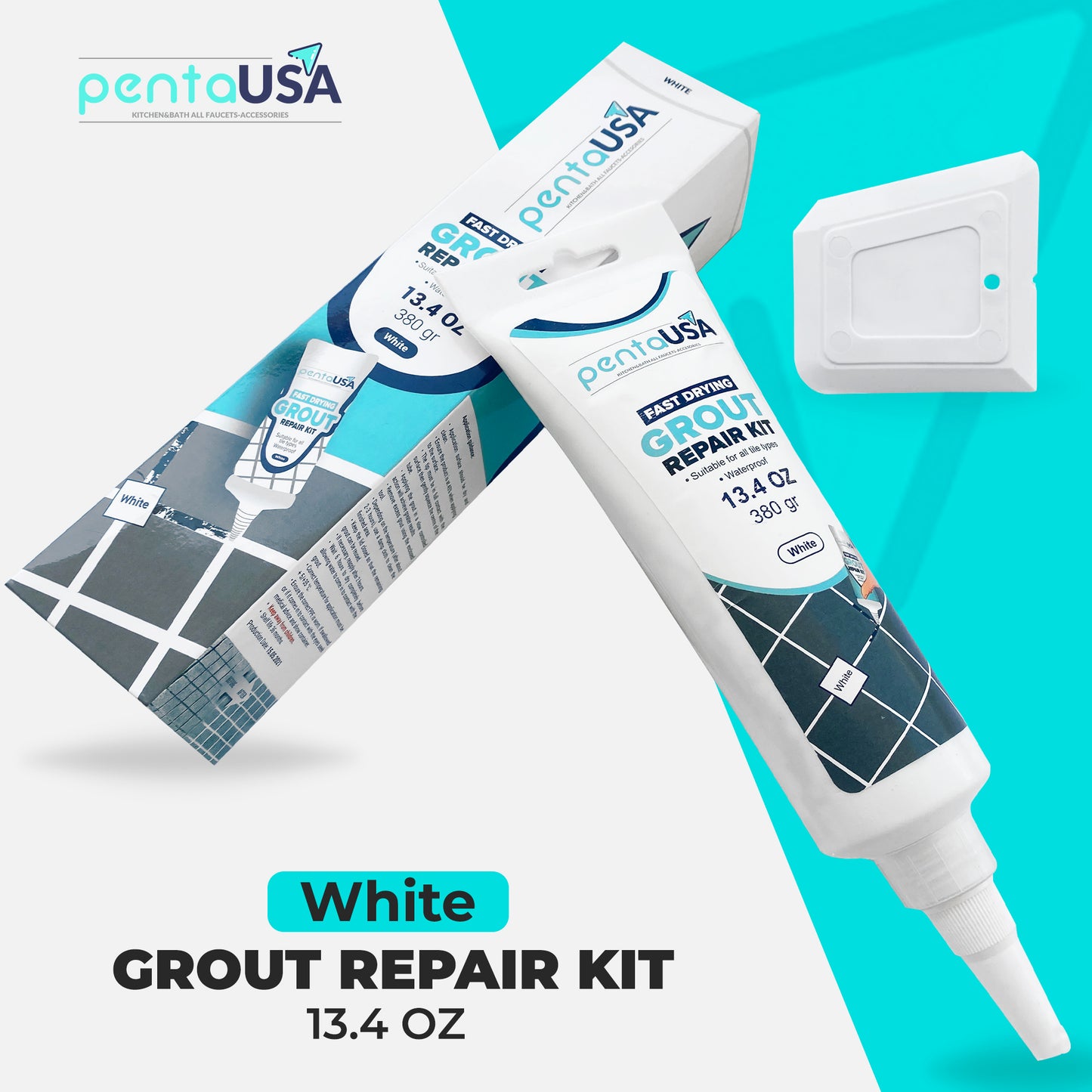 White 13.4 oz Tile Grout Repair Kit - 380 Gr,Fast Drying Restore and Renew Grout Line