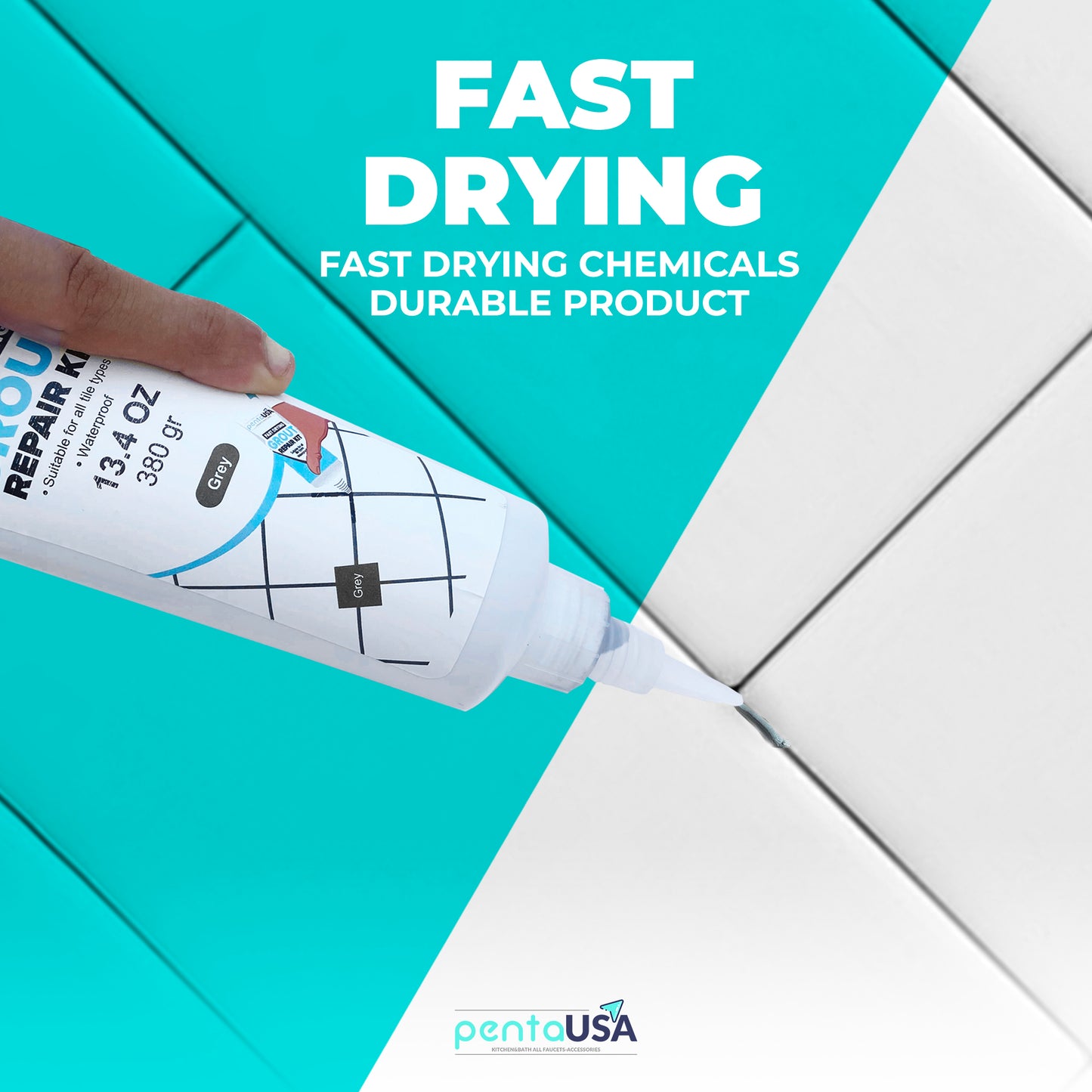 Grey Tile Grout Repair Kit 13.4 oz,380 Gr,Fast Drying Restore and Renew Grout Line