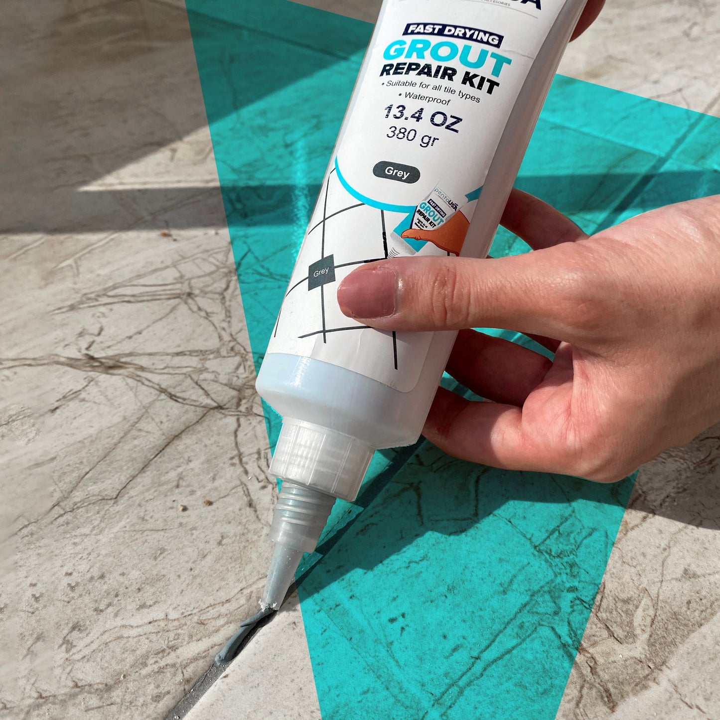 Grey Tile Grout Repair Kit 13.4 oz,380 Gr,Fast Drying Restore and Renew Grout Line