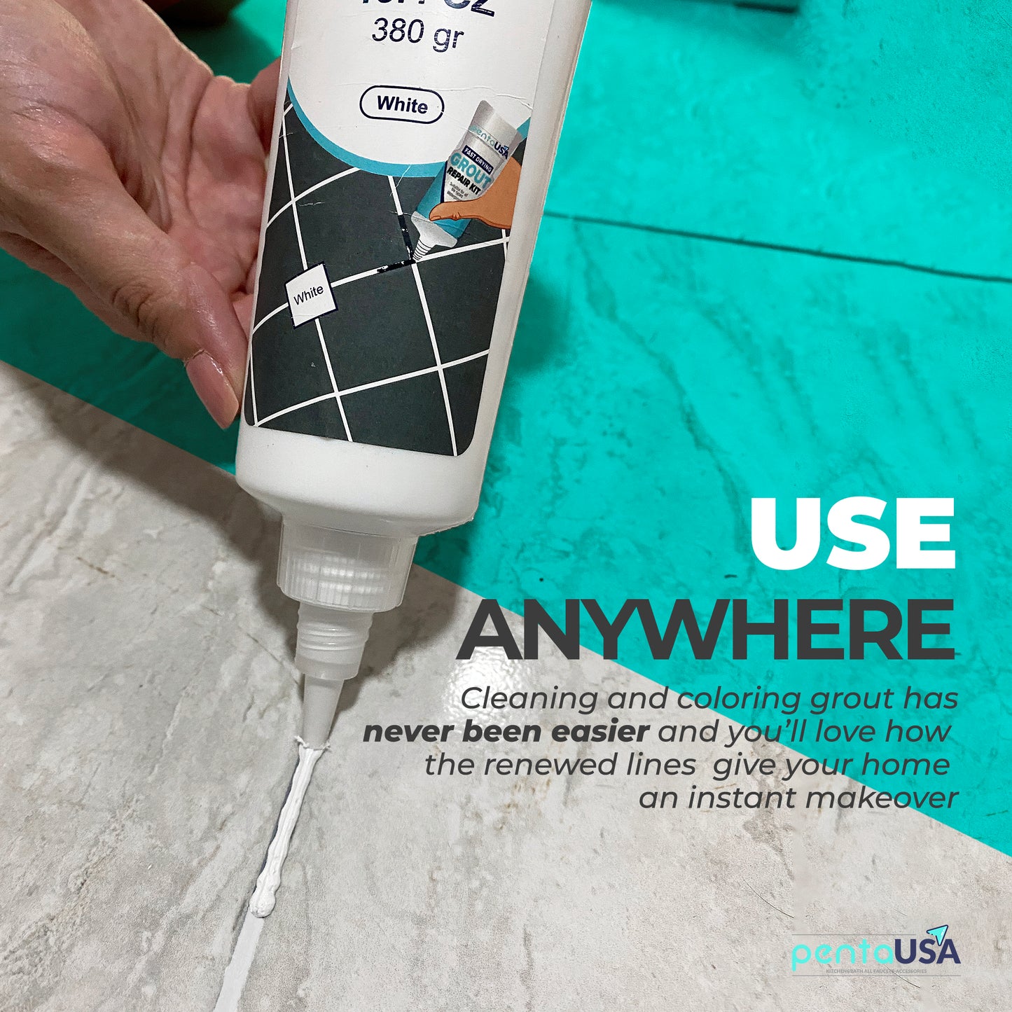 White 13.4 oz Tile Grout Repair Kit - 380 Gr,Fast Drying Restore and Renew Grout Line