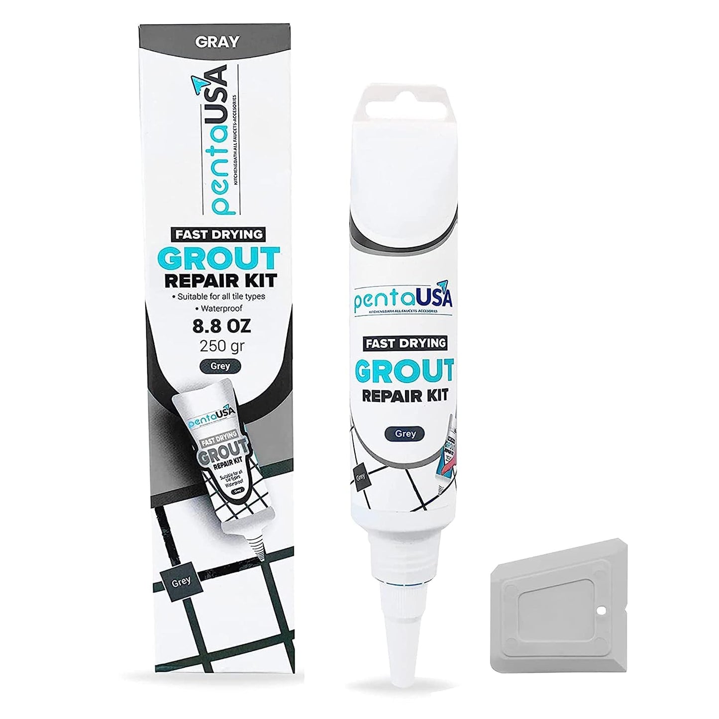 Grey Tile Grout Repair Tube 8.8 oz, Renews Tile Grout, Fast Drying