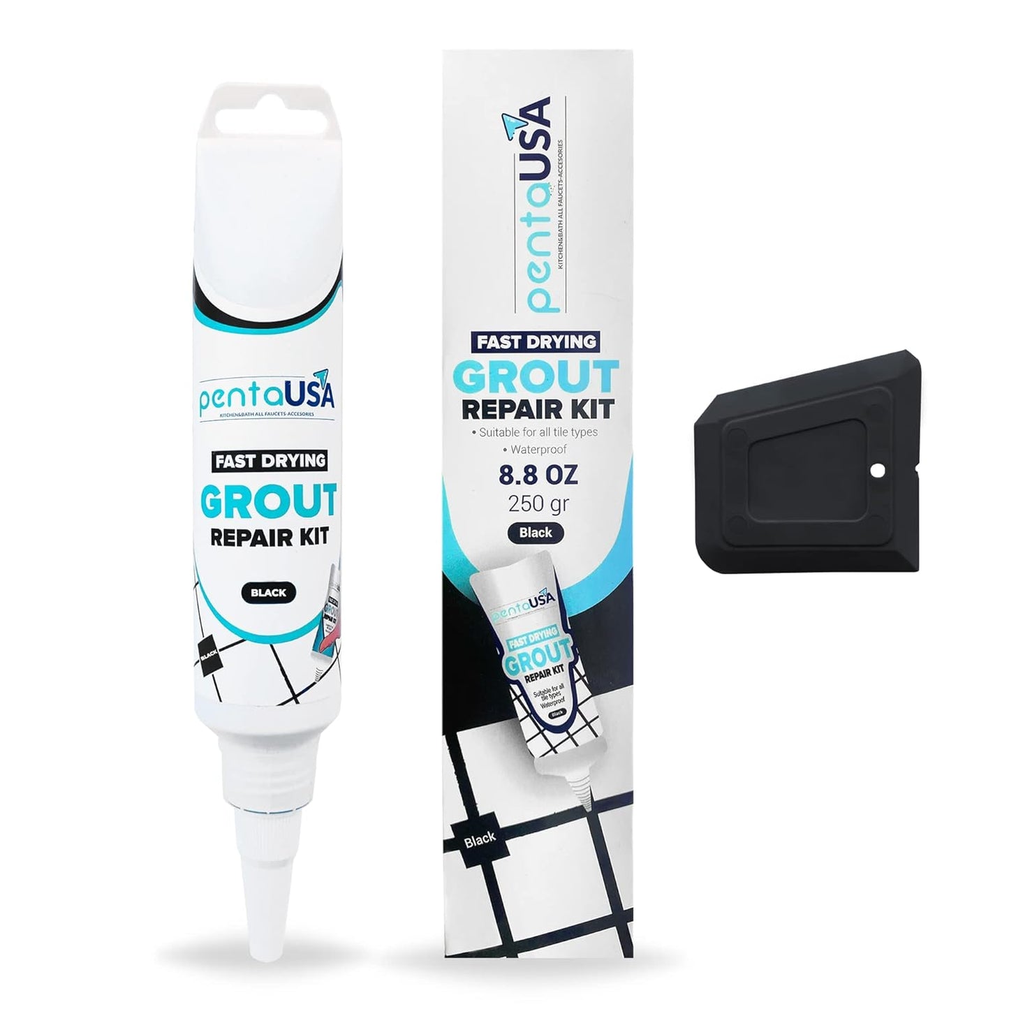 Black Tile Grout Repair Tube 8.8 oz,250 Gr,Fast Drying Restore and Renew Grouts