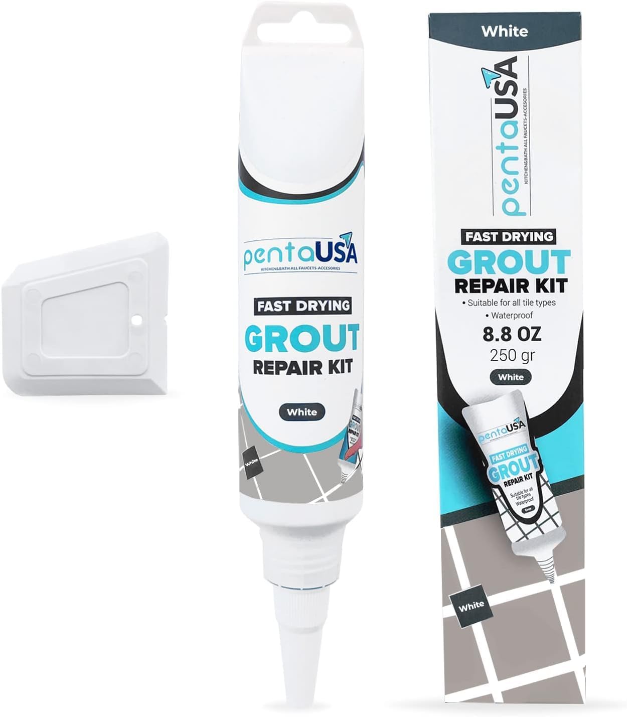 Tile Grout Repair Set - 8.8 oz Grout Renewal Kit - Fast Drying & Odorless, 250g (With Patented Grout Floater)