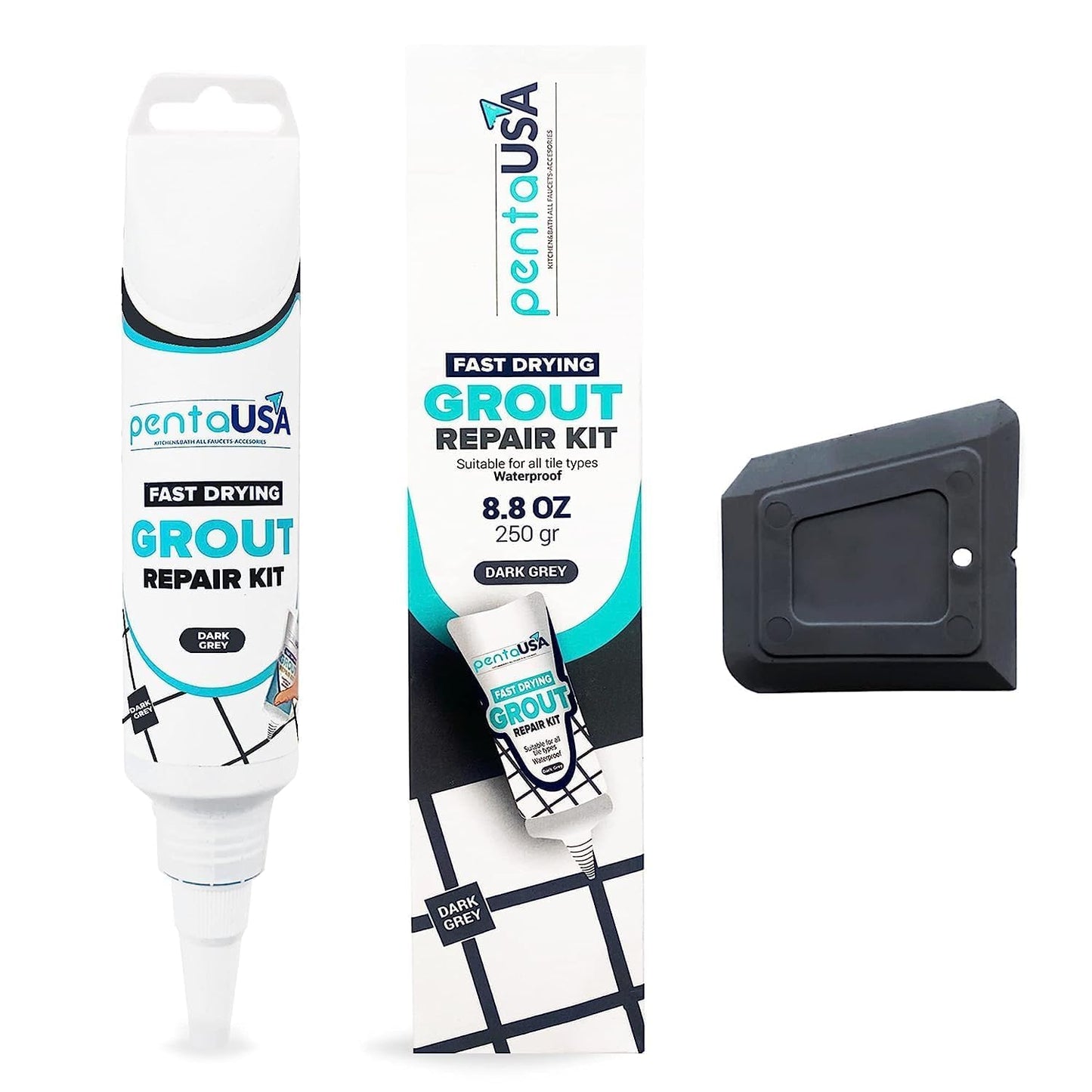 Dark Grey Tile Grout Repair Tube 8.8 oz,250 Gr,Fast Drying Restore and Renew Grouts