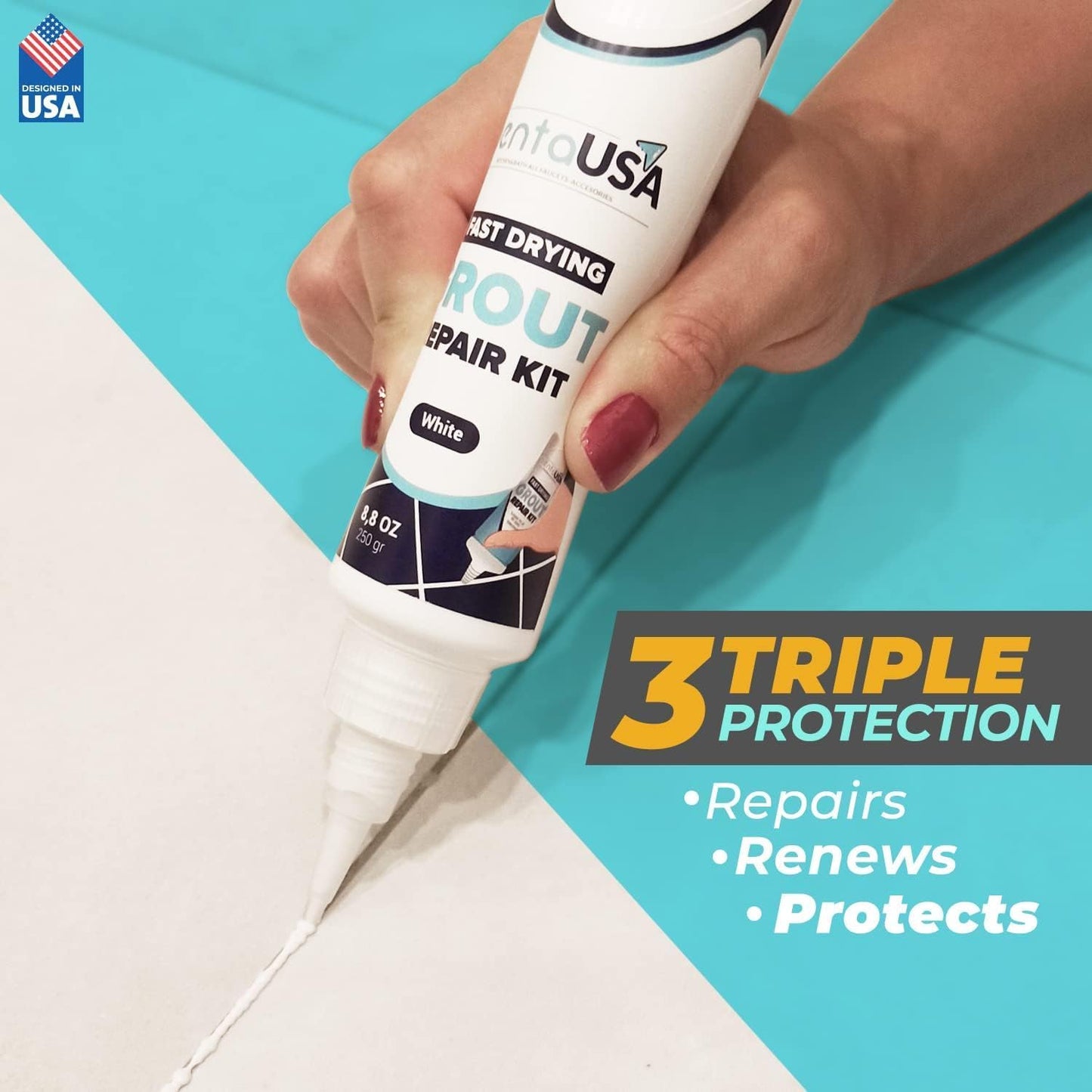 Tile Grout Repair Set - 8.8 oz Grout Renewal Kit - Fast Drying & Odorless, 250g (With Patented Grout Floater)