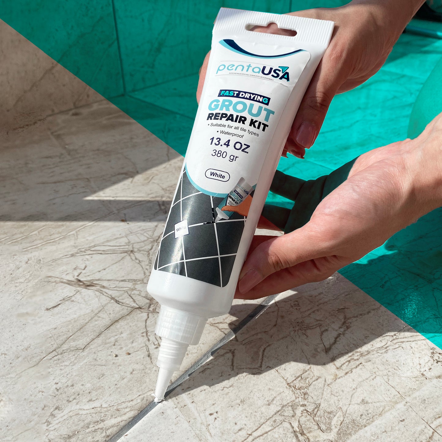 White 13.4 oz Tile Grout Repair Kit - 380 Gr,Fast Drying Restore and Renew Grout Line