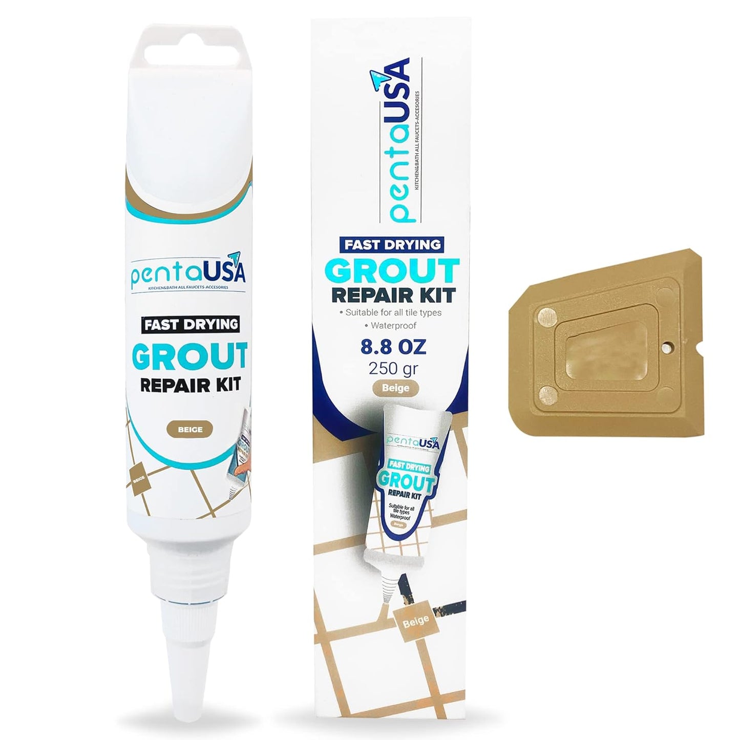 Beige Tile Grout Repair Tube 8.8 oz,250 Gr,Fast Drying Restore and Renew Grouts
