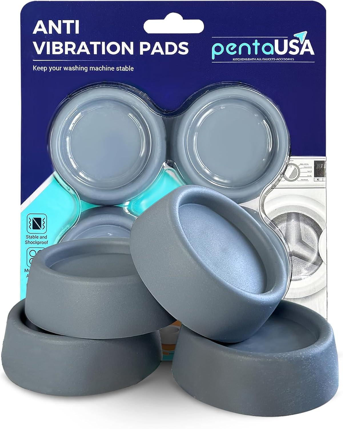 Anti Vibration Pads for Washing Machine - 4 Pcs GREY Reduces Washer Noise, Stops Moving Dryer - GREY Anti Vibration Pads for Washing Machine - 4 Pcs GREY Reduces Washer Noise, Stops Moving Dryer - GREY