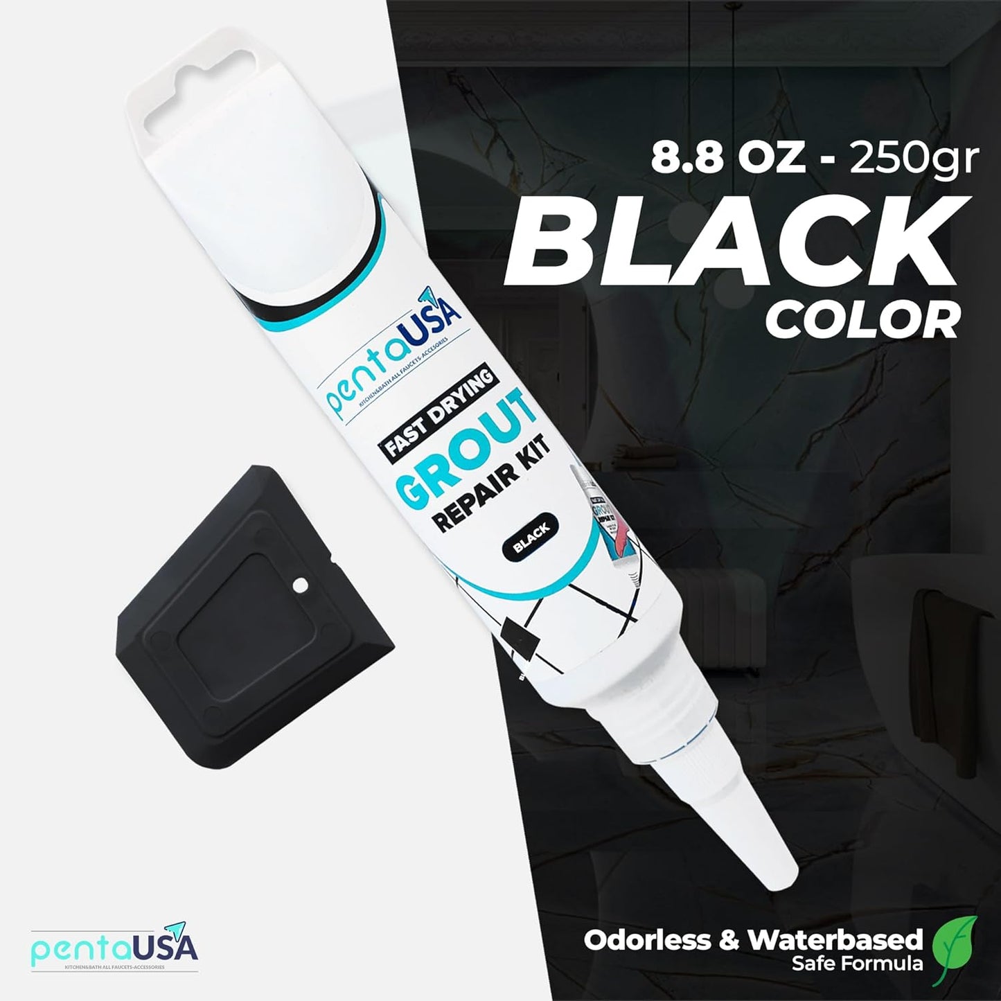 Black Tile Grout Repair Tube 8.8 oz,250 Gr,Fast Drying Restore and Renew Grouts