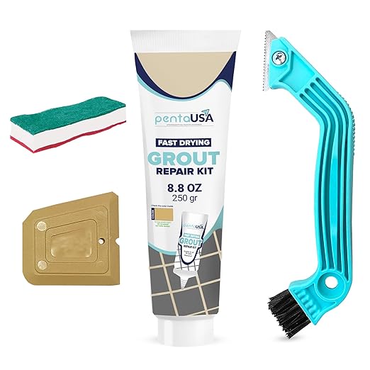 Beige Bundle Set Tile Grout Repair Kit- 8.8 oz Grout,with Grout Removal Tool and Remover Saw Sponge,Cleaner