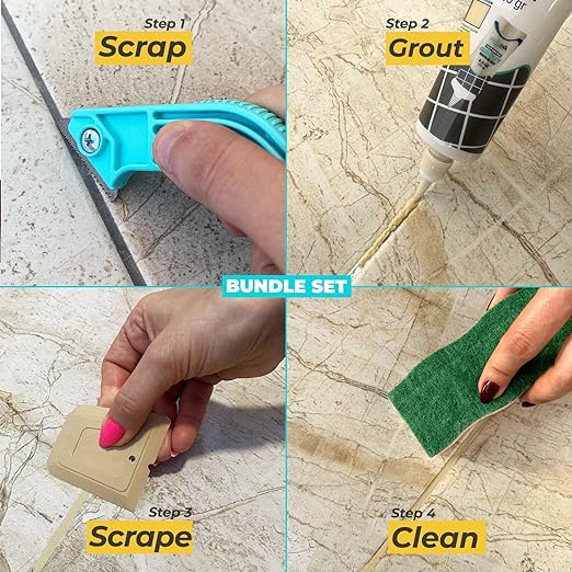 Beige Bundle Set Tile Grout Repair Kit- 8.8 oz Grout,with Grout Removal Tool and Remover Saw Sponge,Cleaner