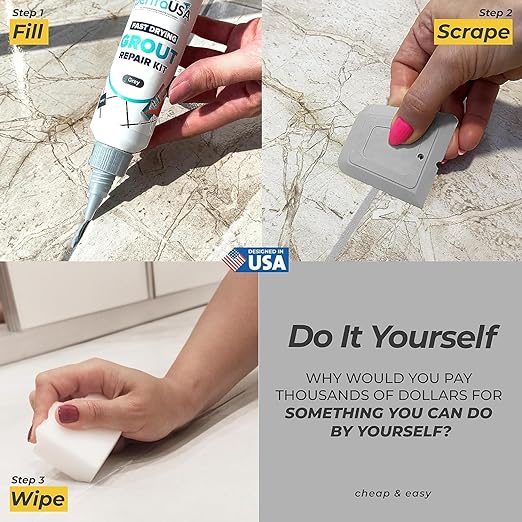 Grey Tile Grout Repair Tube 8.8 oz, Renews Tile Grout, Fast Drying