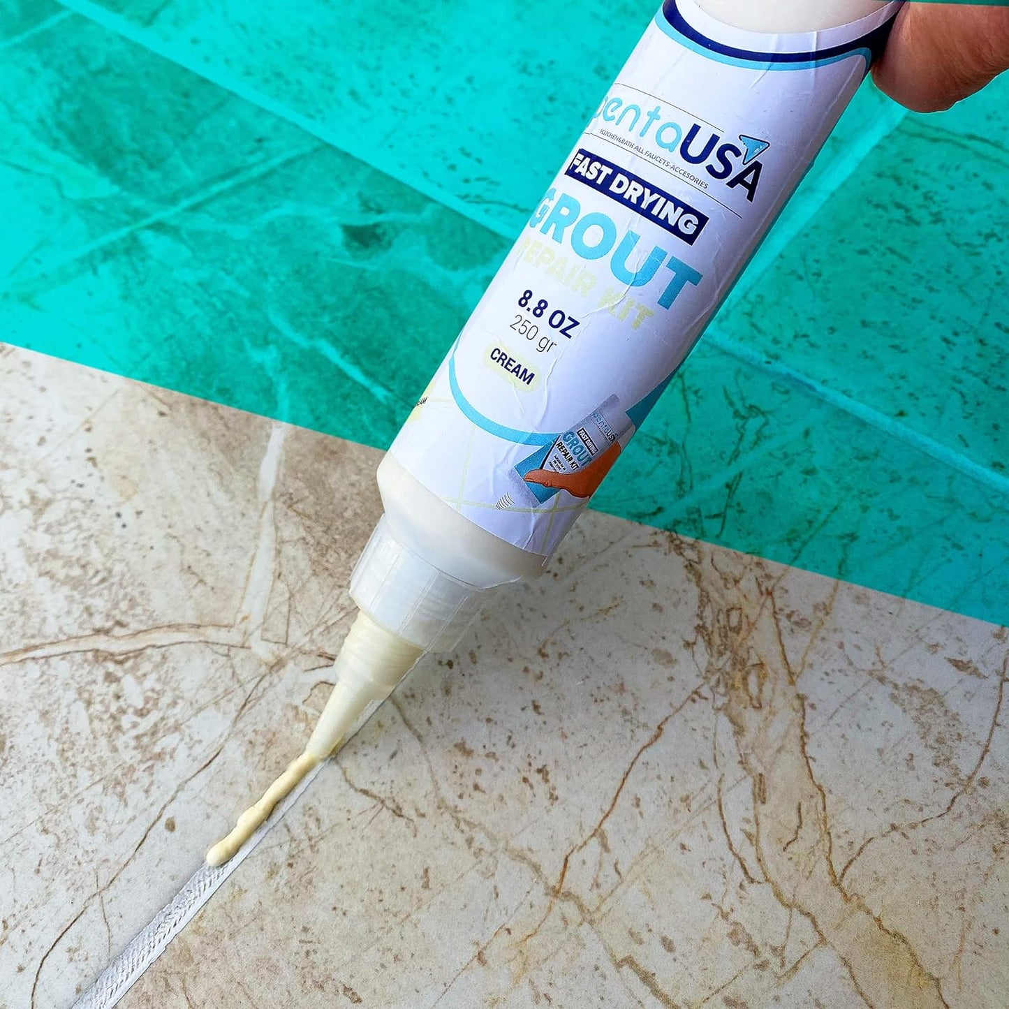 Cream Tile Grout Repair Tube 8.8 oz,250 Gr,Fast Drying Renews Tile Grout