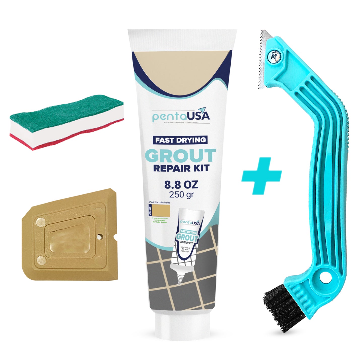 Beige Bundle Set Tile Grout Repair Kit- 8.8 oz Grout,with Grout Removal Tool and Remover Saw Sponge,Cleaner