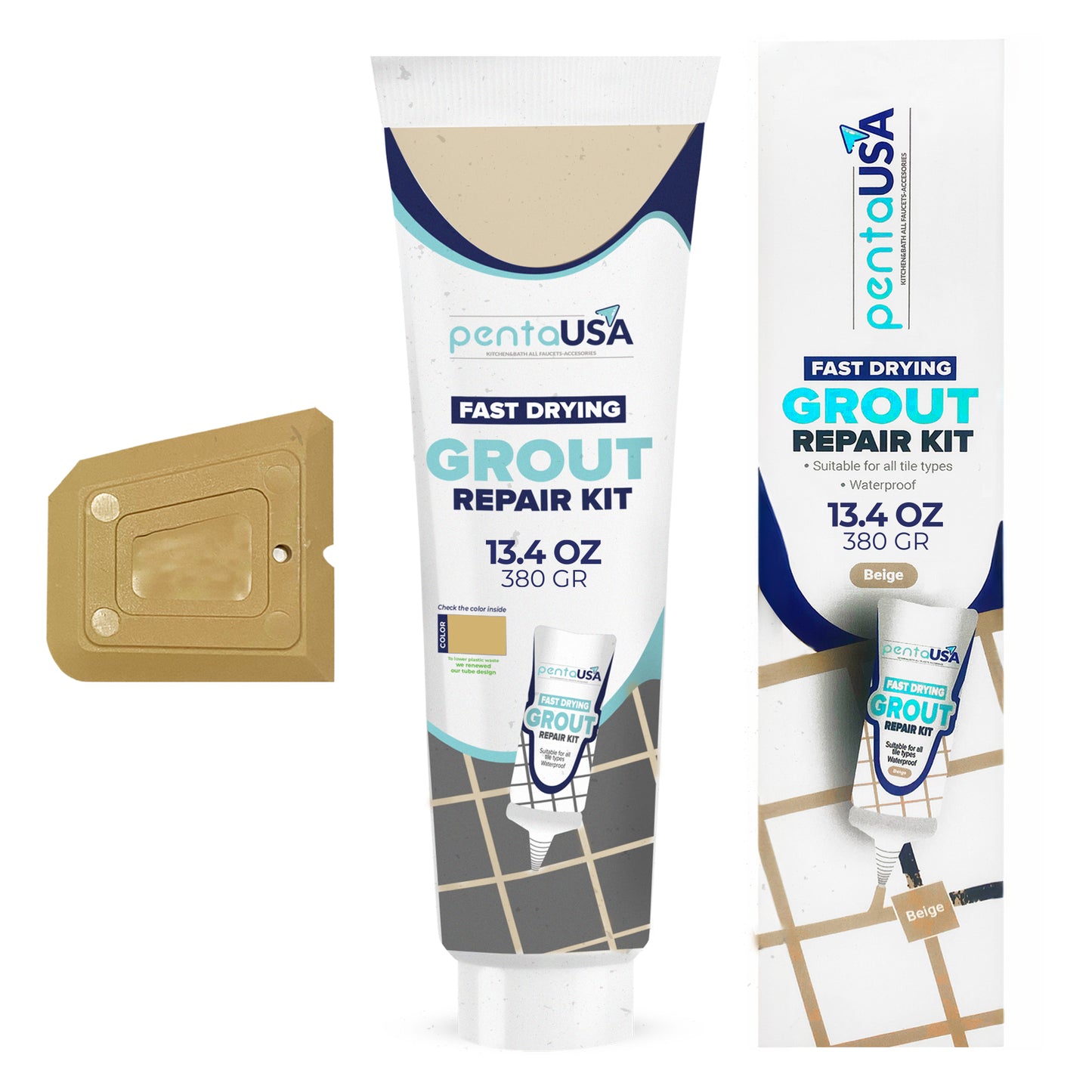 Beige Tile Grout Repair Tube 13.4 oz,Restore and Renew Grout Line