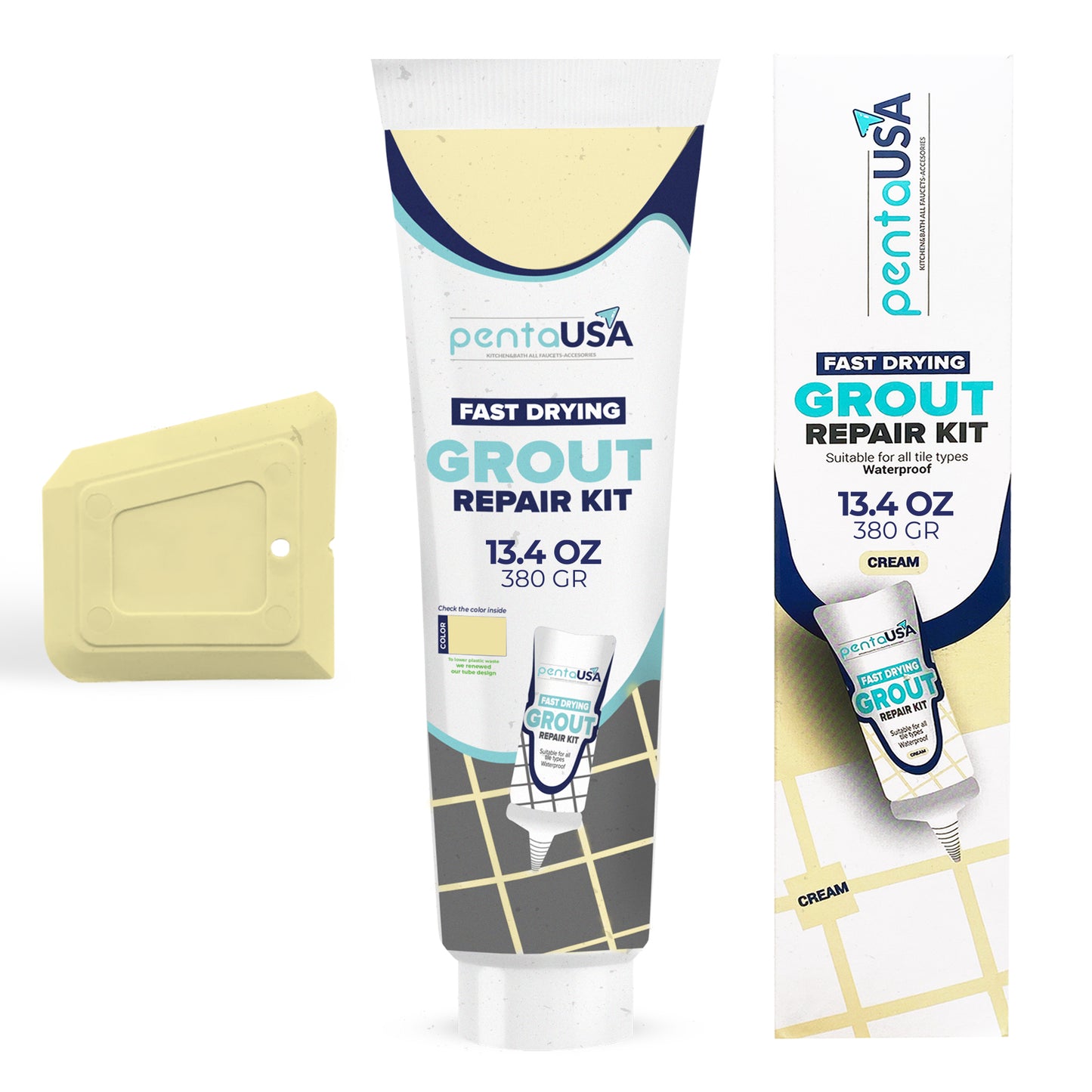 Cream Tile Grout Repair - 13.4 oz Grout Filler Repairs Renews Tube, Fast Drying Grout
