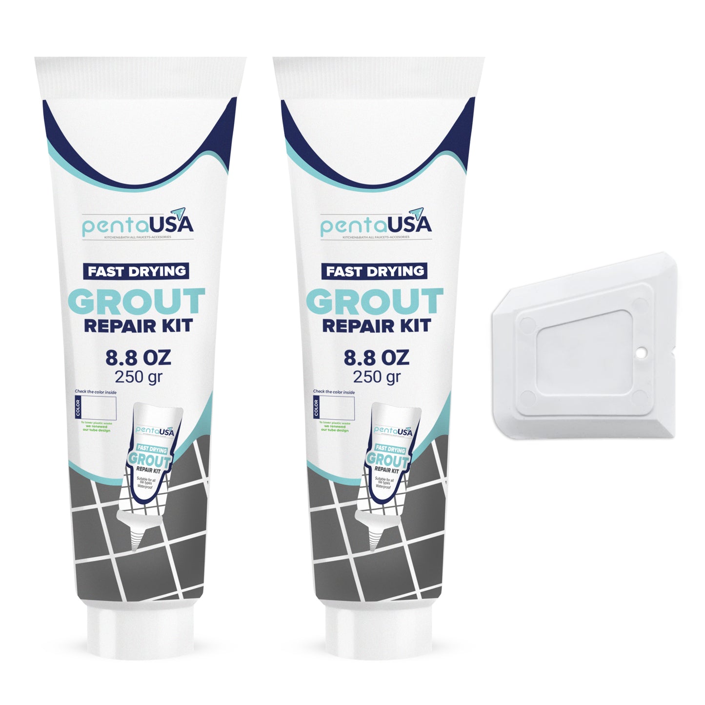 2 Pack White Tile Grout- 2X8.8 oz,250 Gr, Fast Drying Repairs and Renews Tile Grout in Bathroom and Kitchen