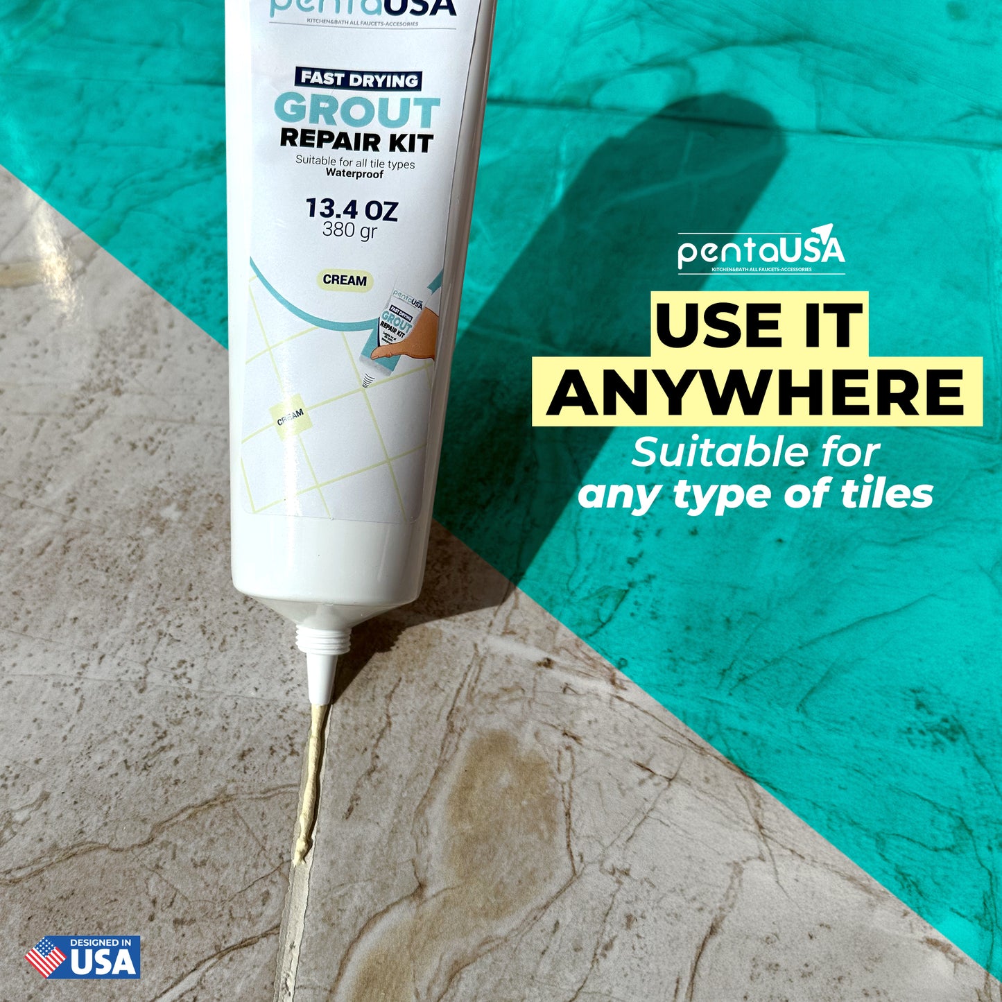 Cream Tile Grout Repair - 13.4 oz Grout Filler Repairs Renews Tube, Fast Drying Grout