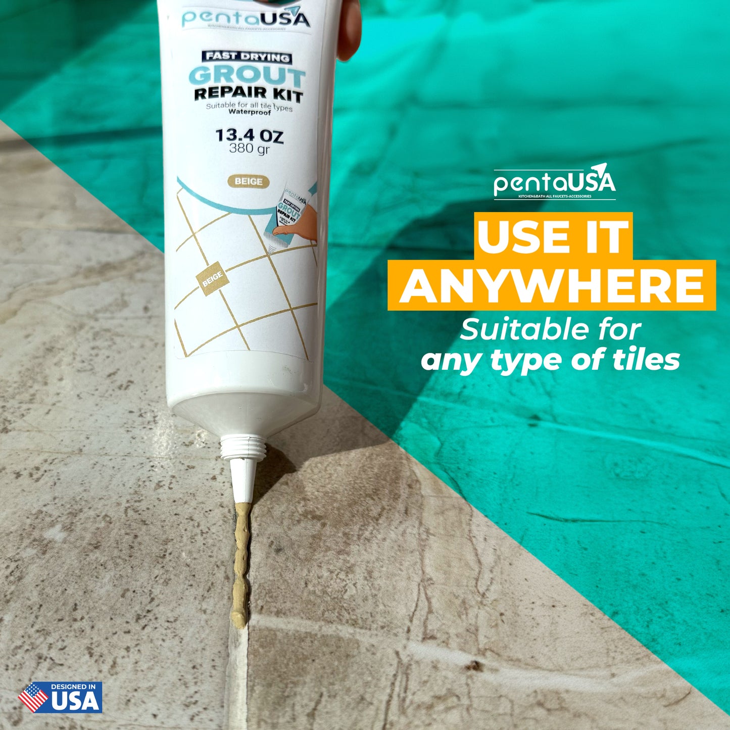 Beige Tile Grout Repair Tube 13.4 oz,Restore and Renew Grout Line