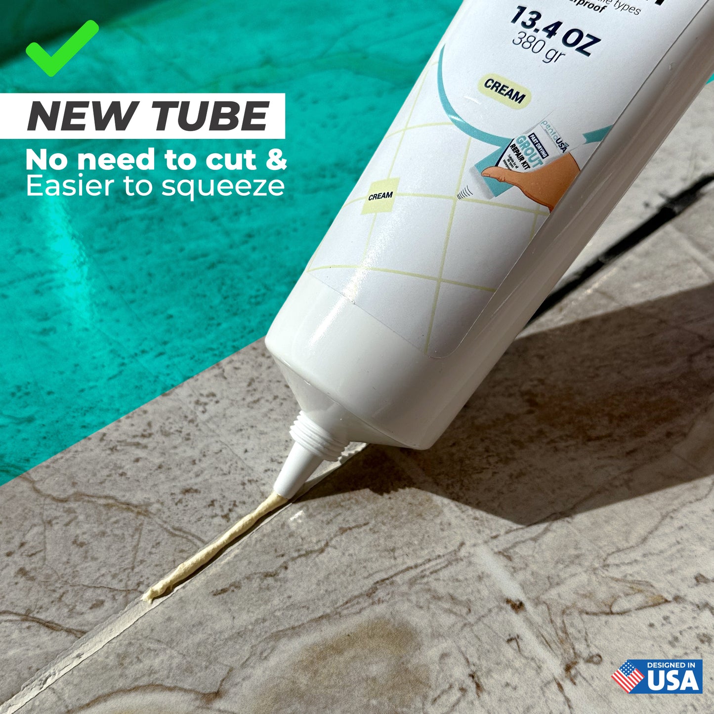 Cream Tile Grout Repair - 13.4 oz Grout Filler Repairs Renews Tube, Fast Drying Grout