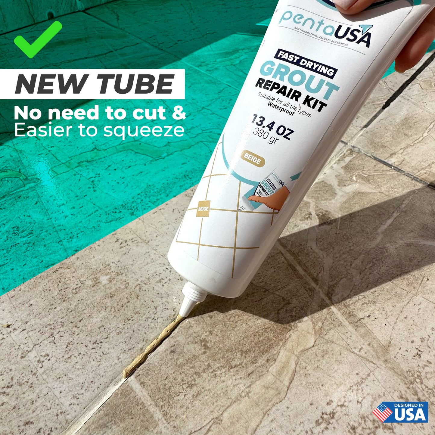 Beige Tile Grout Repair Tube 13.4 oz,Restore and Renew Grout Line