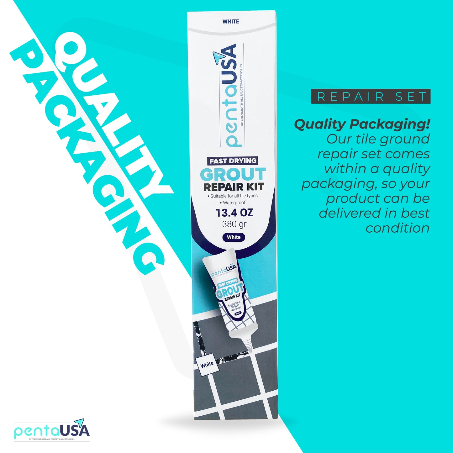 White 13.4 oz Tile Grout Repair Kit - 380 Gr,Fast Drying Restore and Renew Grout Line