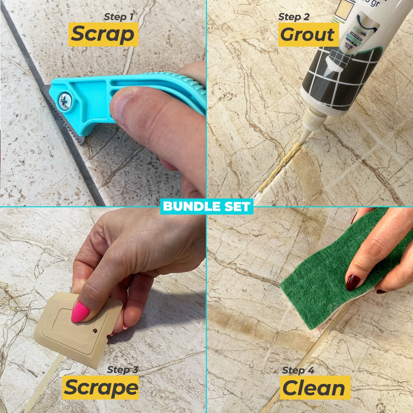 Beige Bundle Set Tile Grout Repair Kit- 8.8 oz Grout,with Grout Removal Tool and Remover Saw Sponge,Cleaner