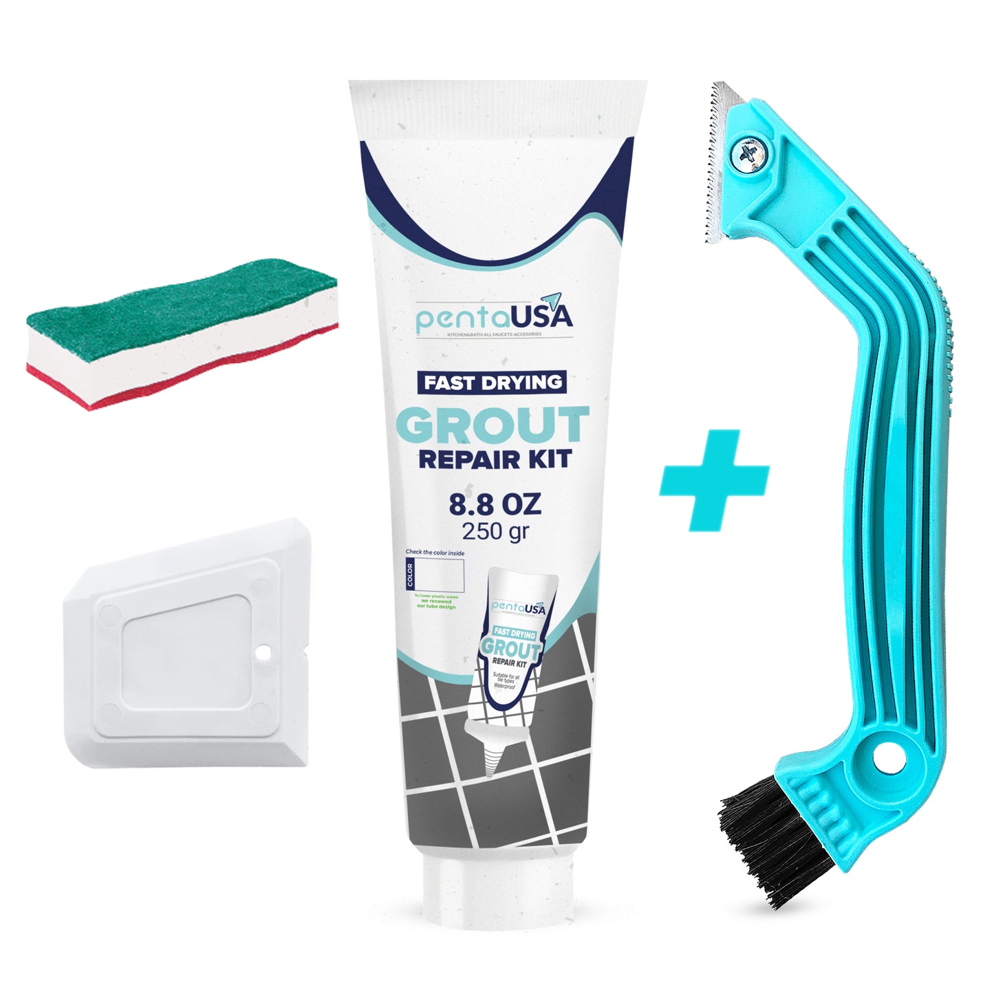 White Bundle Set Tile Grout Repair Kit- 8.8 oz Grout,with Grout Removal Tool and Remover Saw Sponge,Cleaner