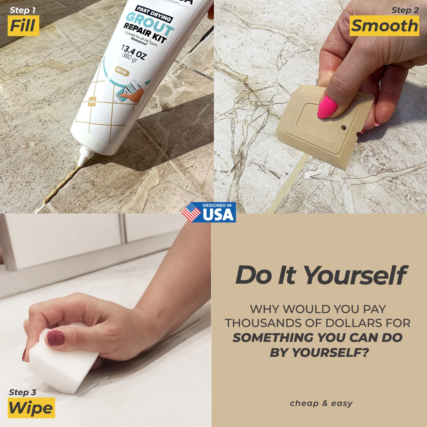 Beige Tile Grout Repair Tube 13.4 oz,Restore and Renew Grout Line