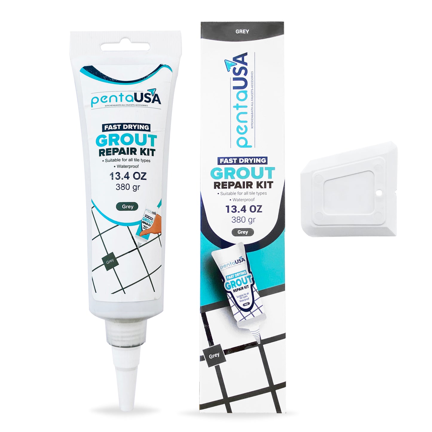 Grey Tile Grout Repair Kit 13.4 oz,380 Gr,Fast Drying Restore and Renew Grout Line