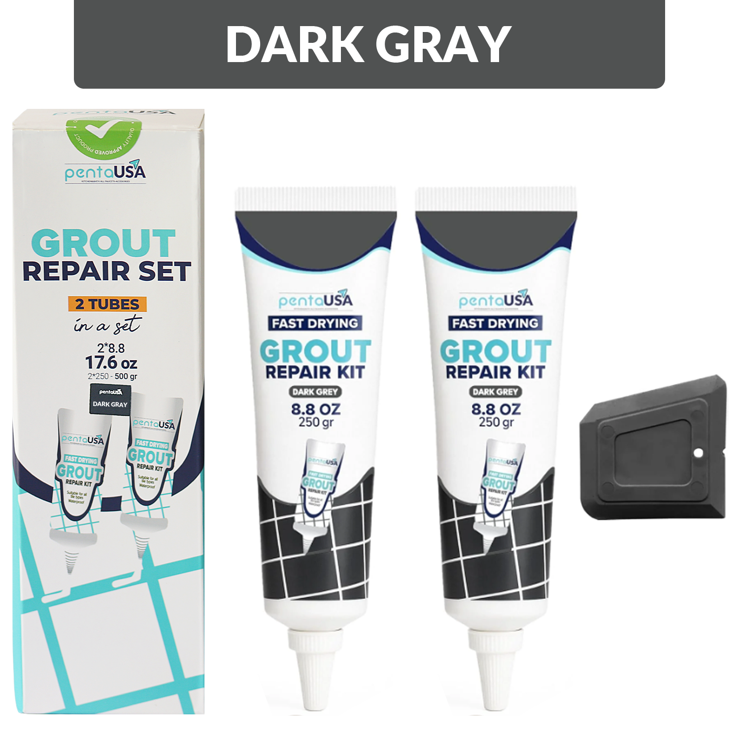 2 Pack Dark Gray Tile Grout- 2X8.8 oz,250 Gr, Fast Drying Repairs and Renews Tile Grout in Bathroom and Kitchen