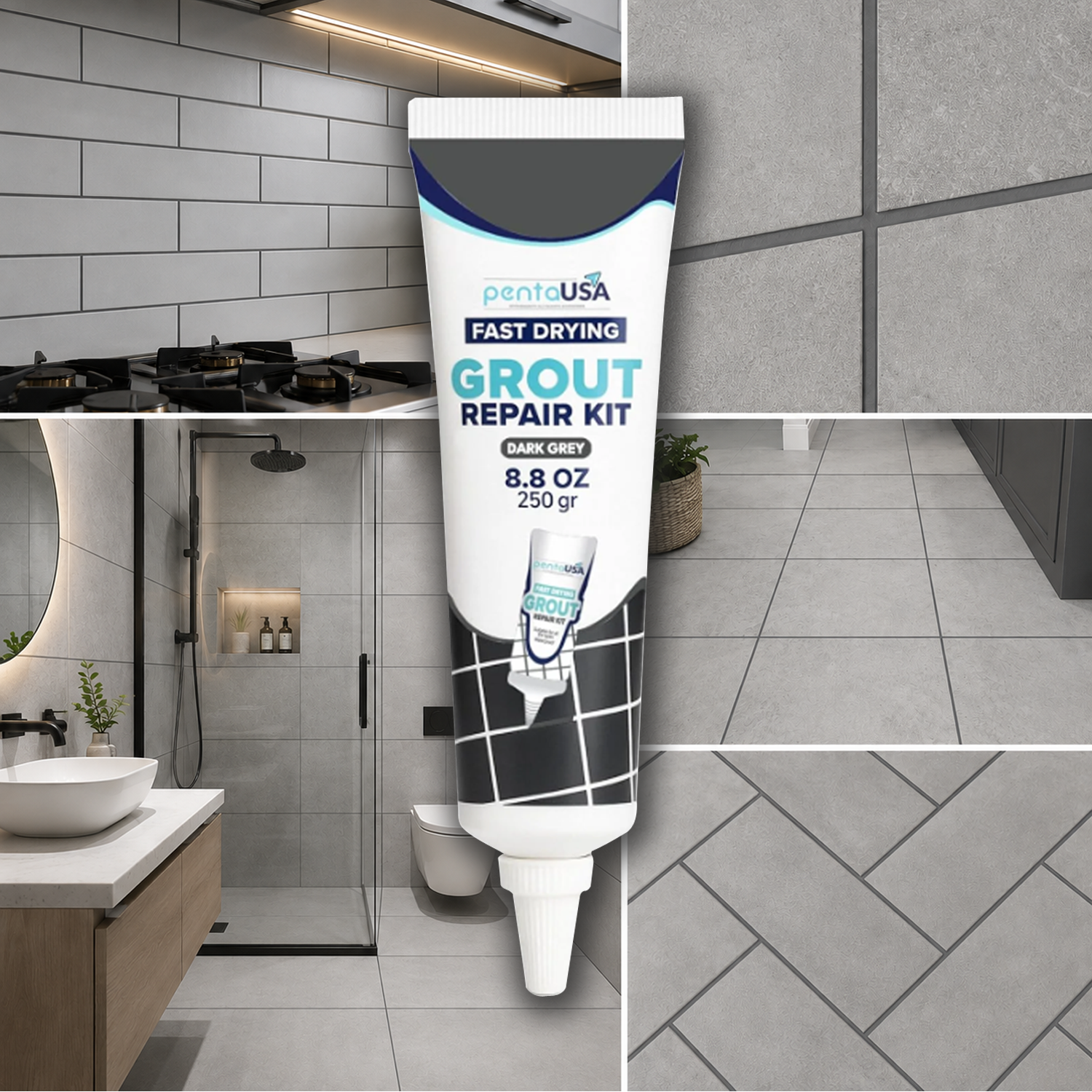 2 Pack Dark Gray Tile Grout- 2X8.8 oz,250 Gr, Fast Drying Repairs and Renews Tile Grout in Bathroom and Kitchen