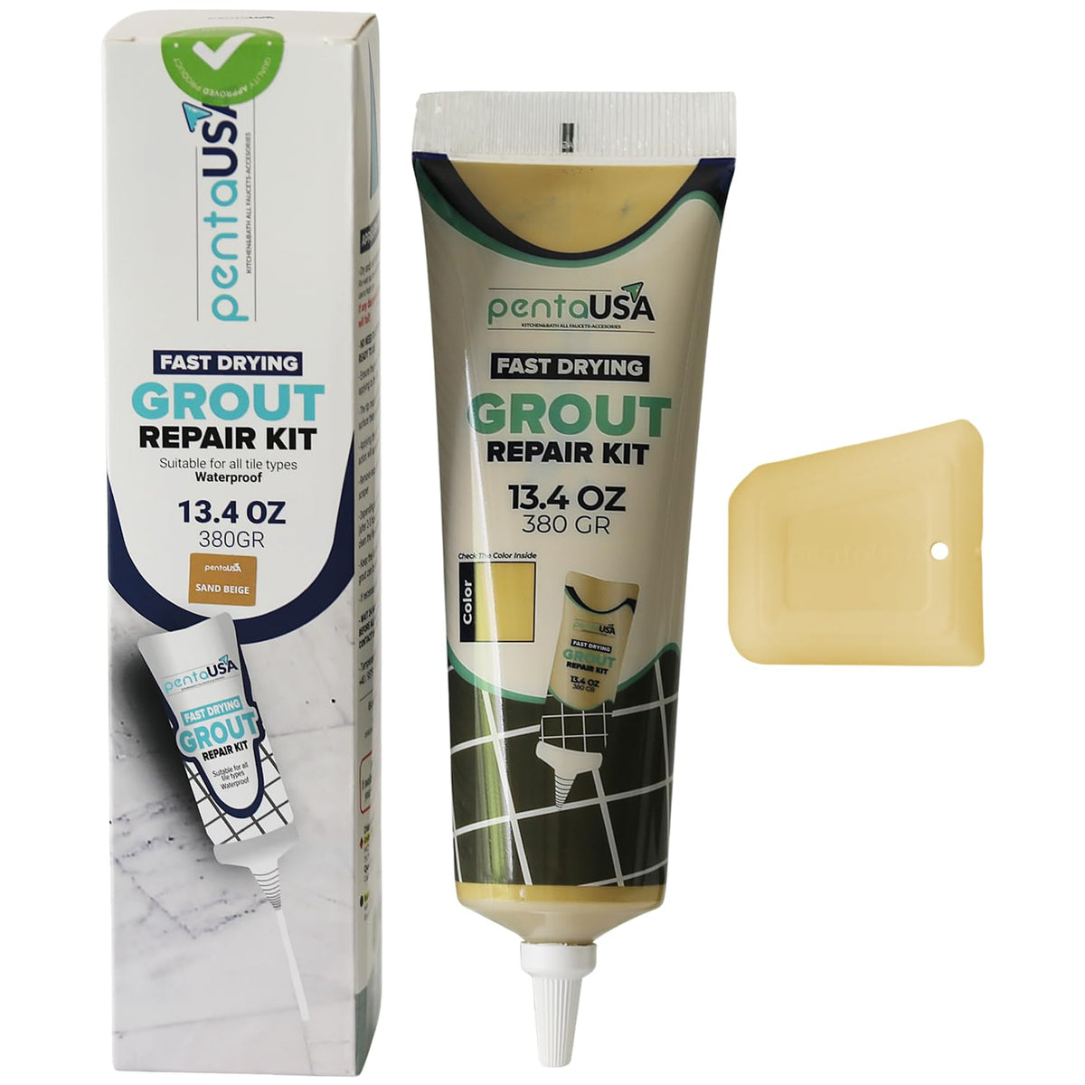 Premixed Tile Grout - 13.4 oz 380 Gr. Grout Filler Repairs Renews Tube, Fast Drying Grout Repair Kit
