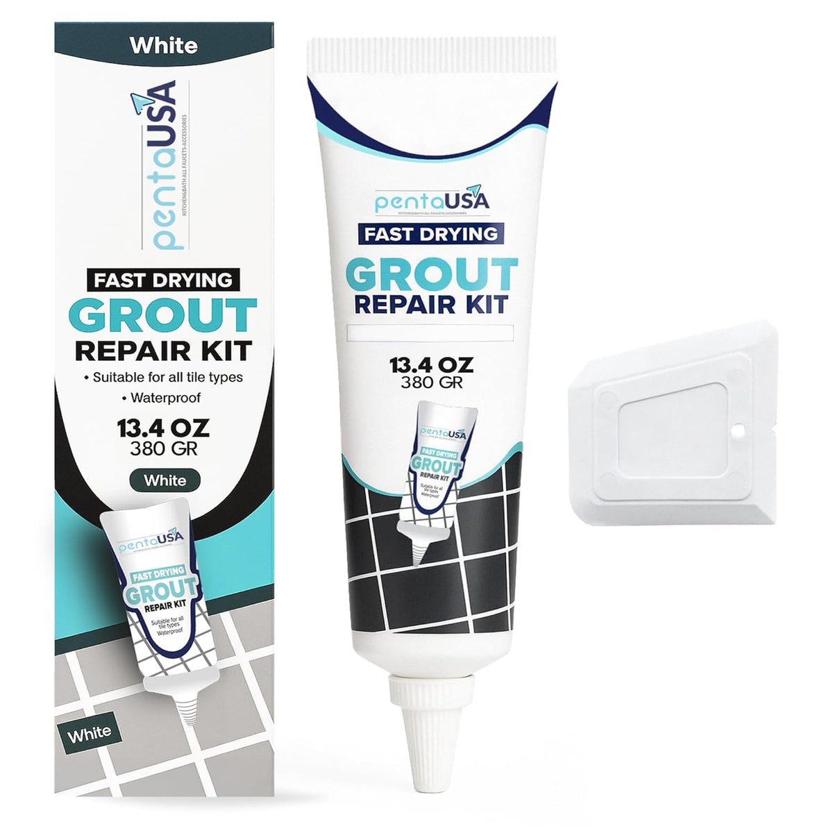 Premixed Tile Grout - 13.4 oz 380 Gr. Grout Filler Repairs Renews Tube, Fast Drying Grout Repair Kit