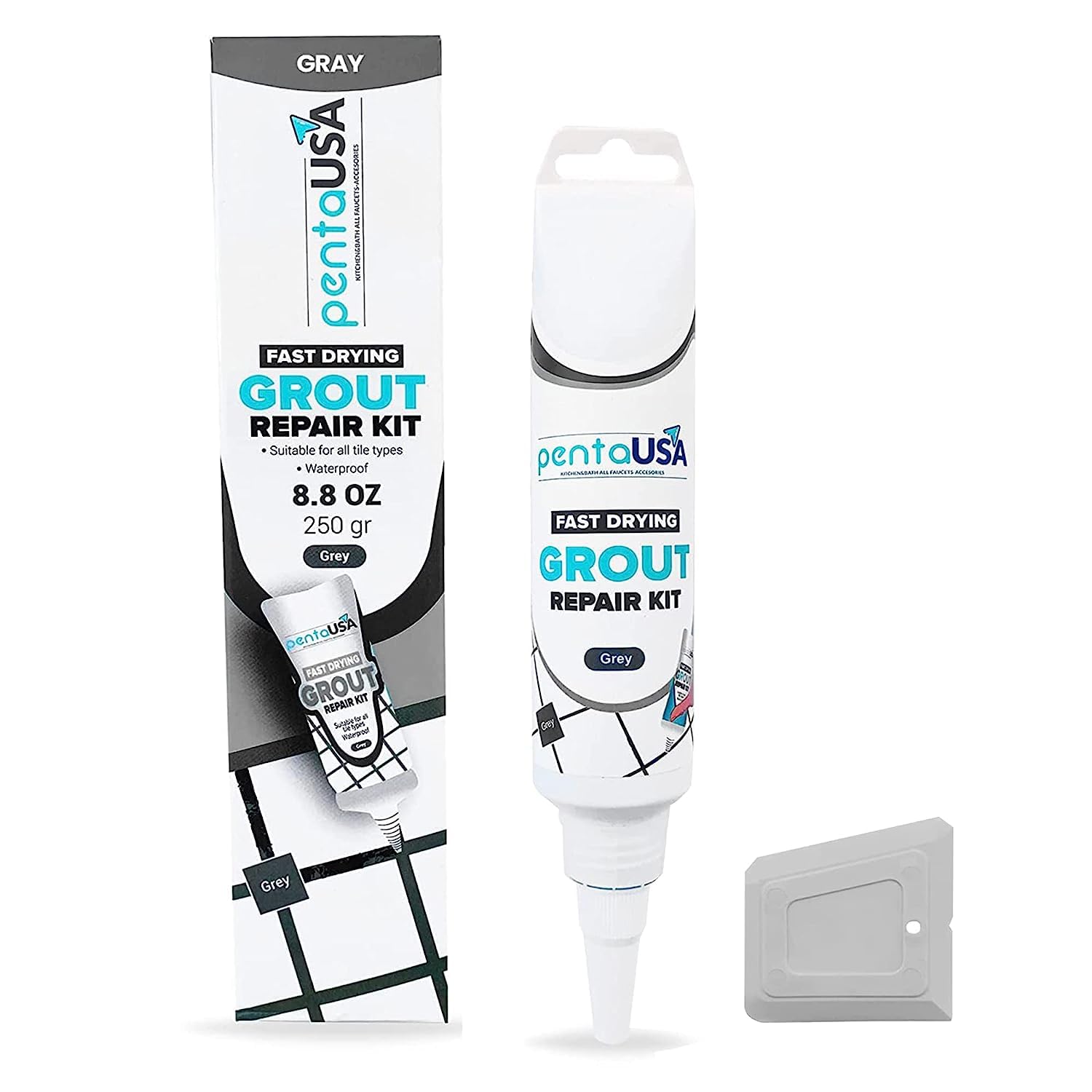 Grey Tile Grout Repair Tube 8.8 oz, Renews Tile Grout, Fast Drying