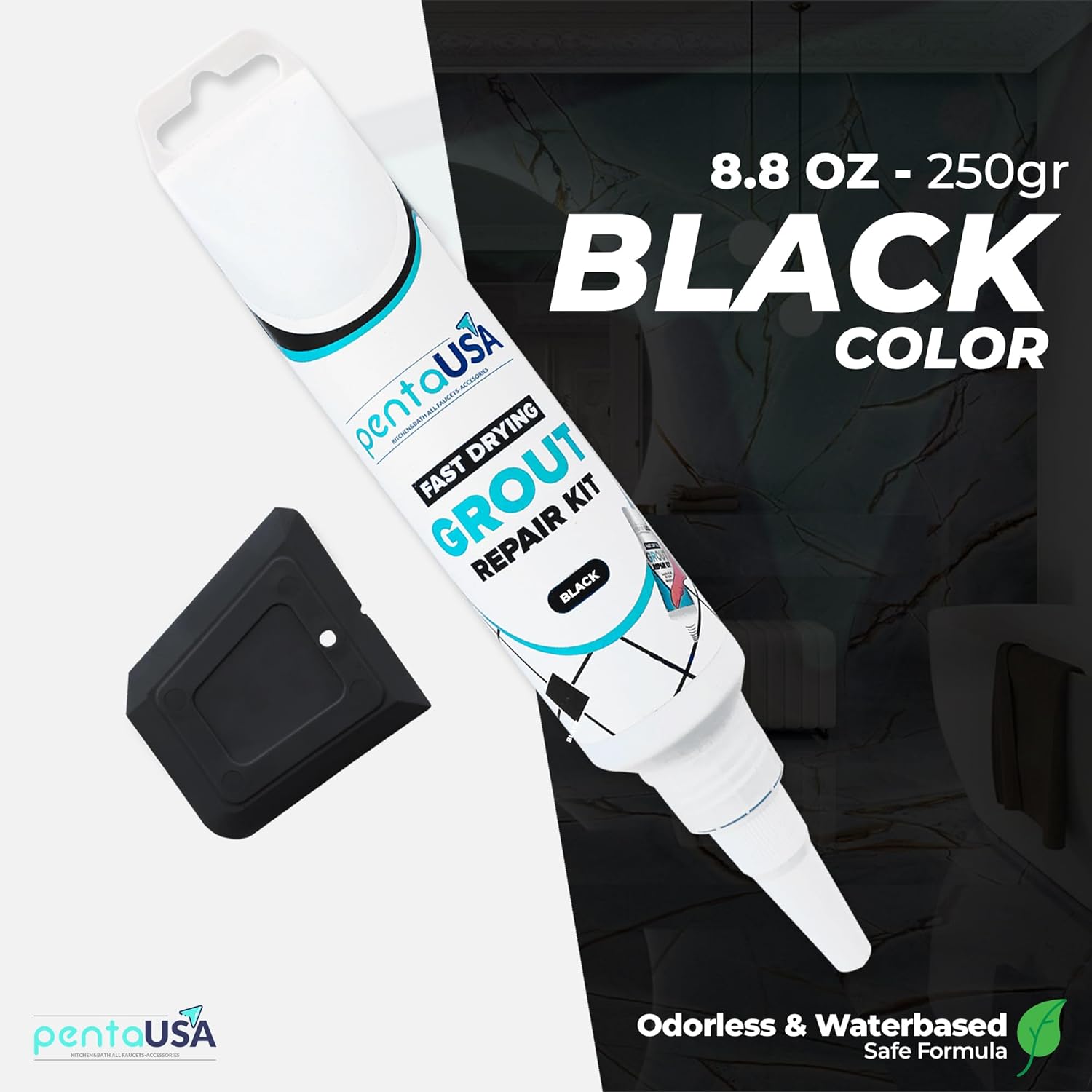 Black Tile Grout Repair Tube 8.8 oz,250 Gr,Fast Drying Restore and Renew Grouts