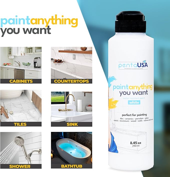 All in One Paint - 8.45oz | Waterproof Paint for Bathroom, Sink, Kitchen Cabinets, Countertops, Tub Paint, Tile Paint, Acrylic Paint for Wet Surfaces