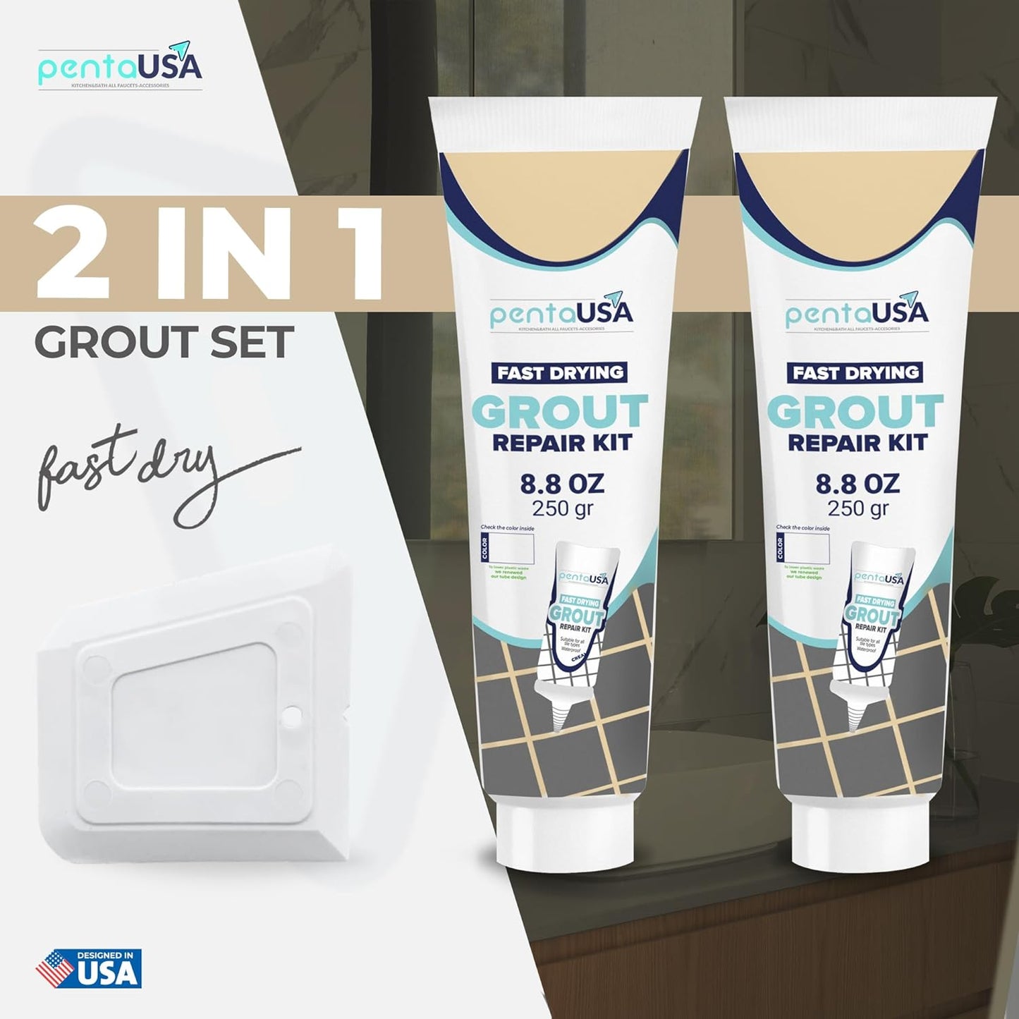 2 Pack Beige Tile Grout- 8.8 oz,Repairs and Renews Tile Grout in Bathroom and Kitchen