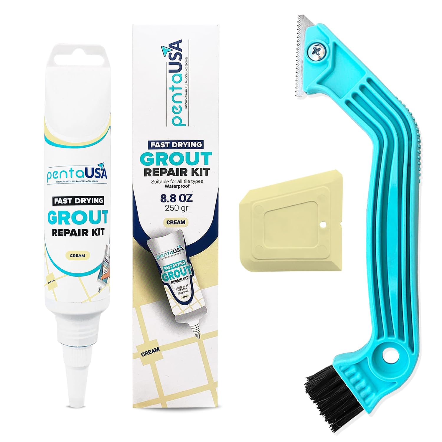 Grout Repair -  Bundle Set Tile Grout Repair Kit- 8.8 oz Grout,with Grout Removal Tool and Remover Saw Sponge,Cleaner