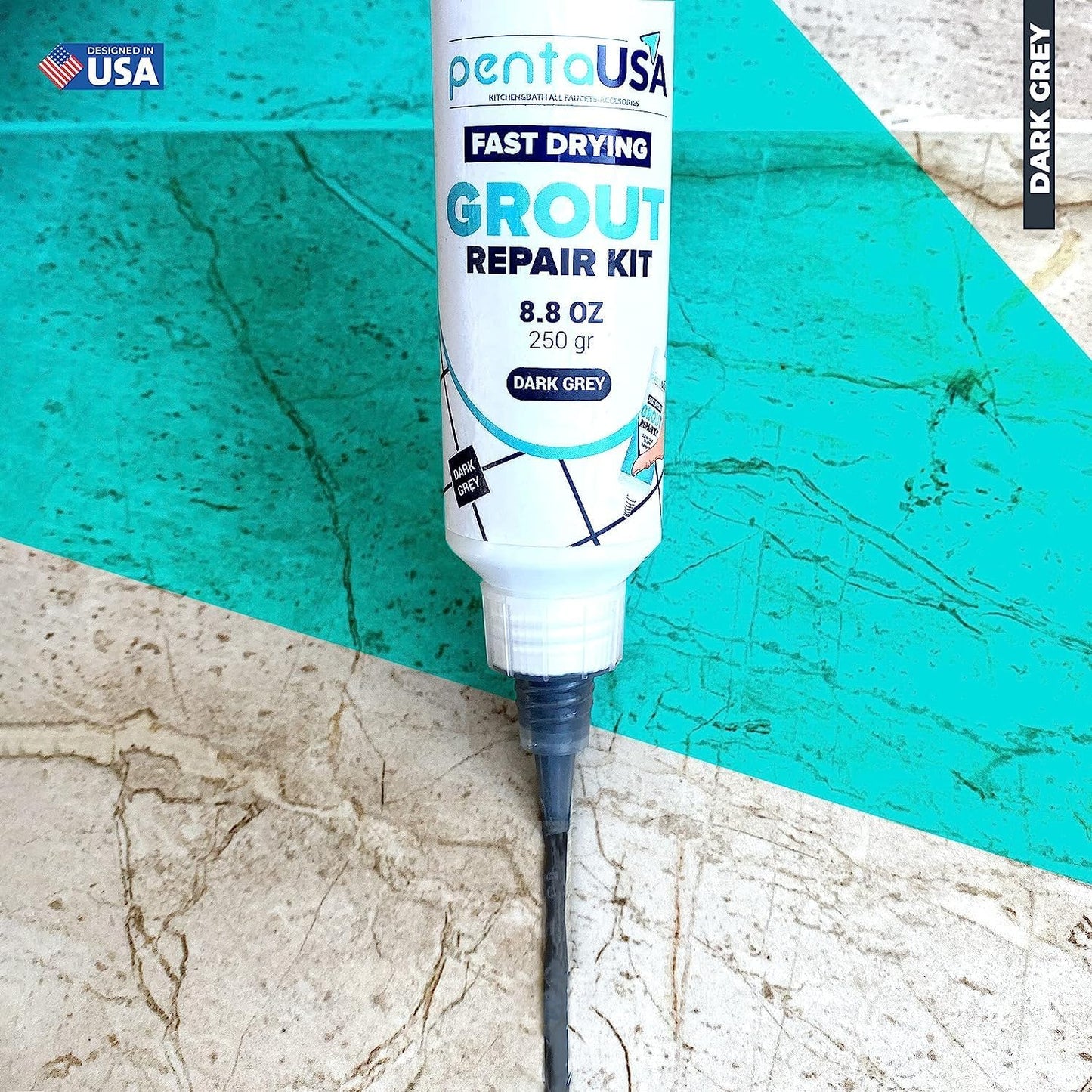 Dark Grey Tile Grout Repair Tube 8.8 oz,250 Gr,Fast Drying Restore and Renew Grouts
