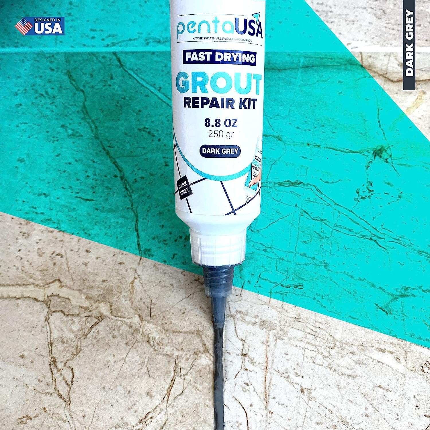 Dark Grey Tile Grout Repair Tube 8.8 oz,250 Gr,Fast Drying Restore and Renew Grouts