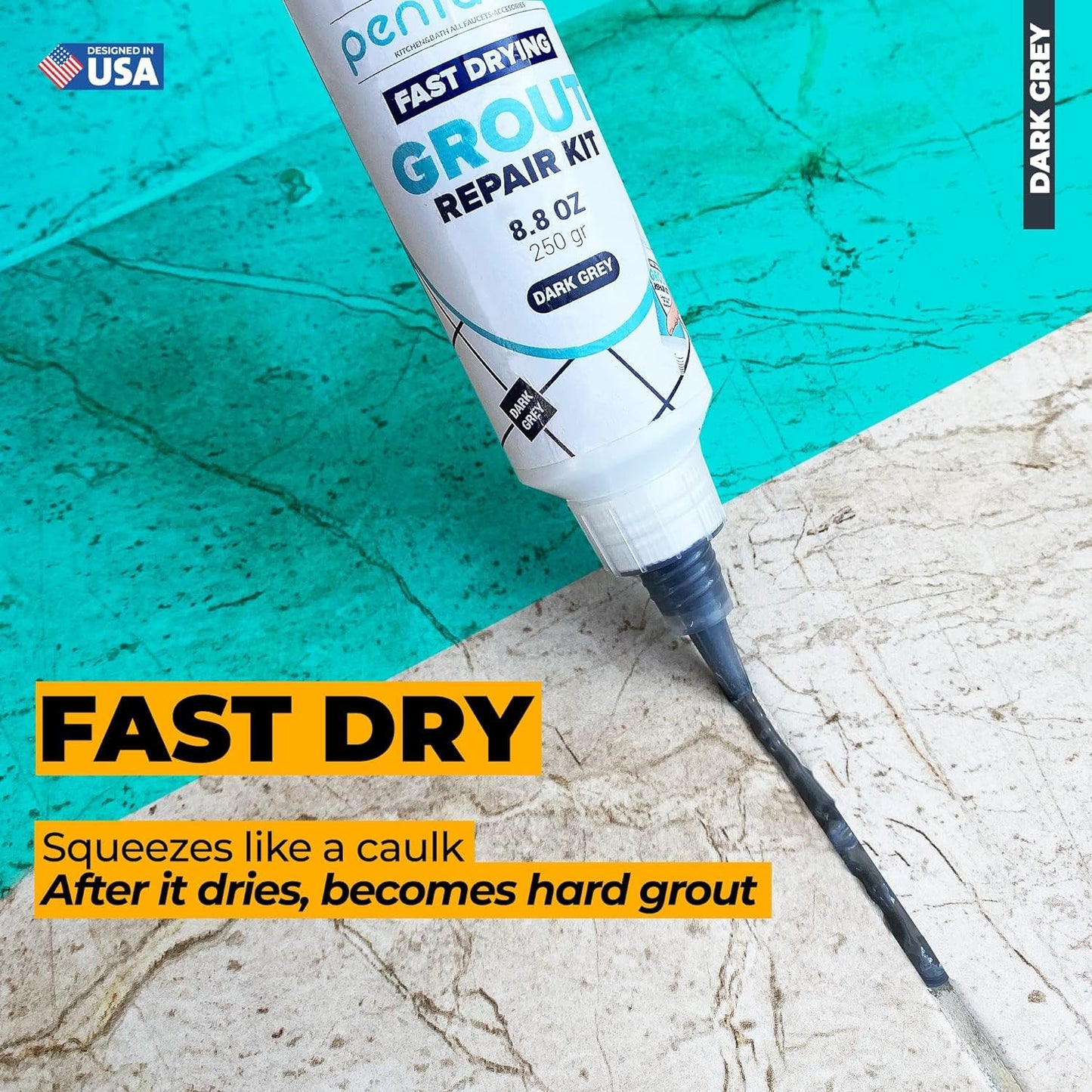 Dark Grey Tile Grout Repair Tube 8.8 oz,250 Gr,Fast Drying Restore and Renew Grouts