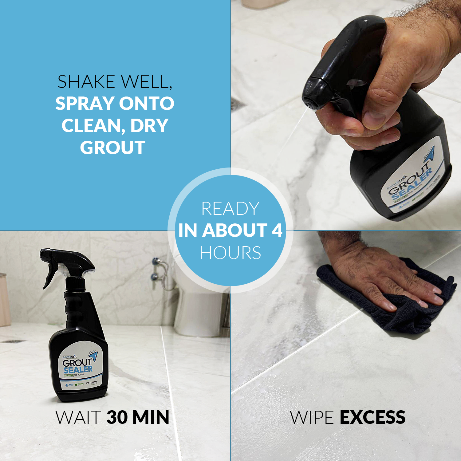 Grout Sealer 17 oz - 500 ML, Water-Based Tile Joint Protector with Microfiber Cloth - Interior & Exterior