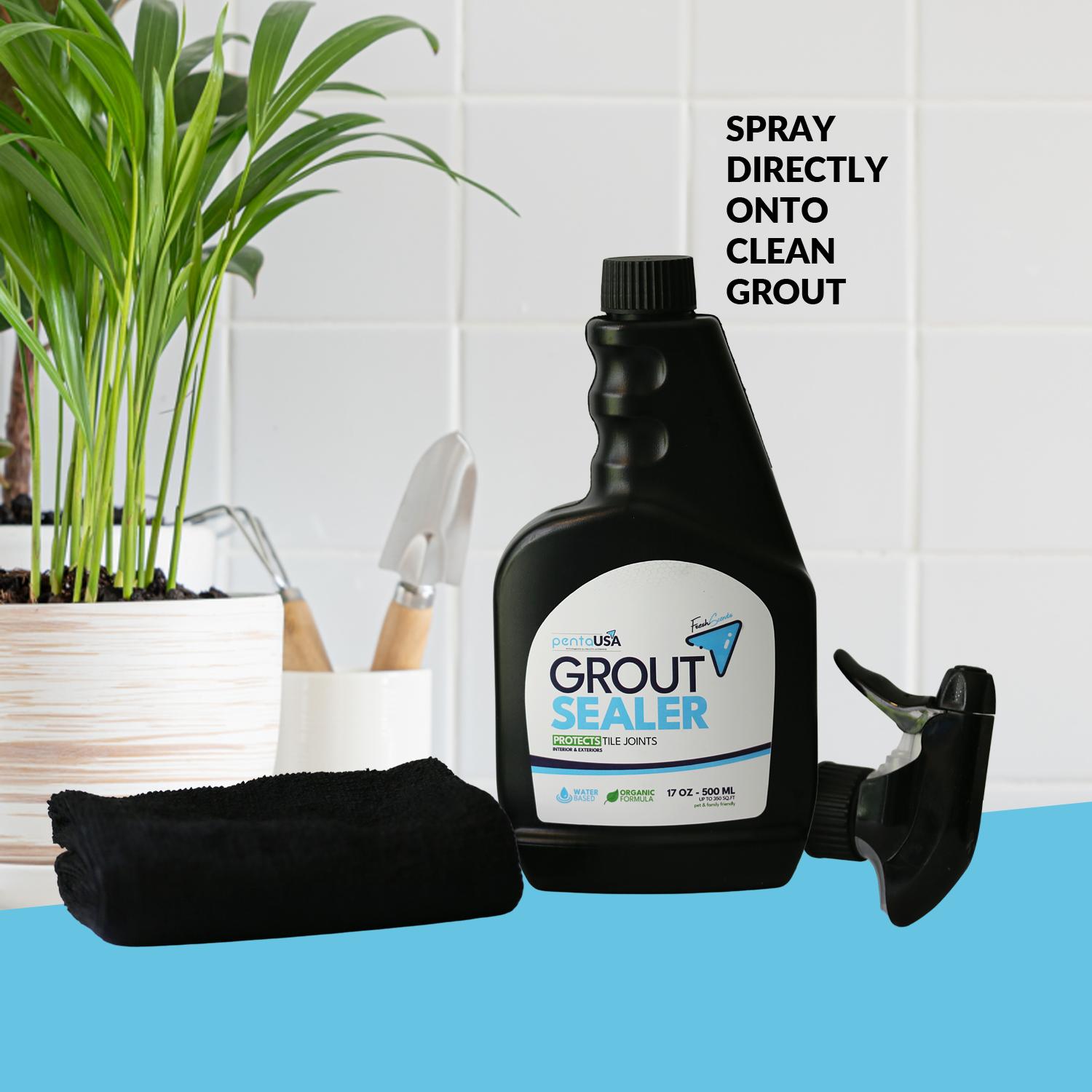 Grout Sealer 17 oz - 500 ML, Water-Based Tile Joint Protector with Microfiber Cloth - Interior & Exterior