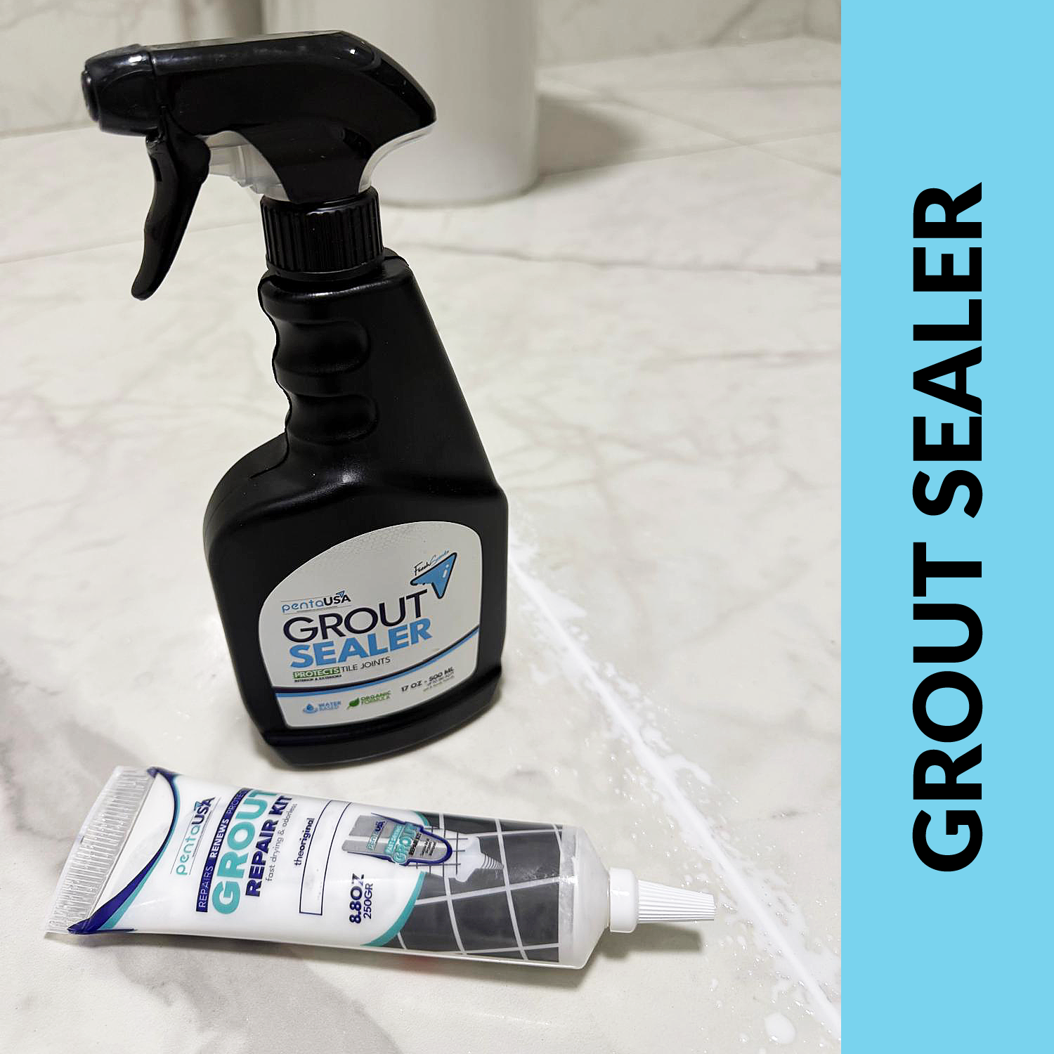 Grout Sealer 17 oz - 500 ML, Water-Based Tile Joint Protector with Microfiber Cloth - Interior & Exterior