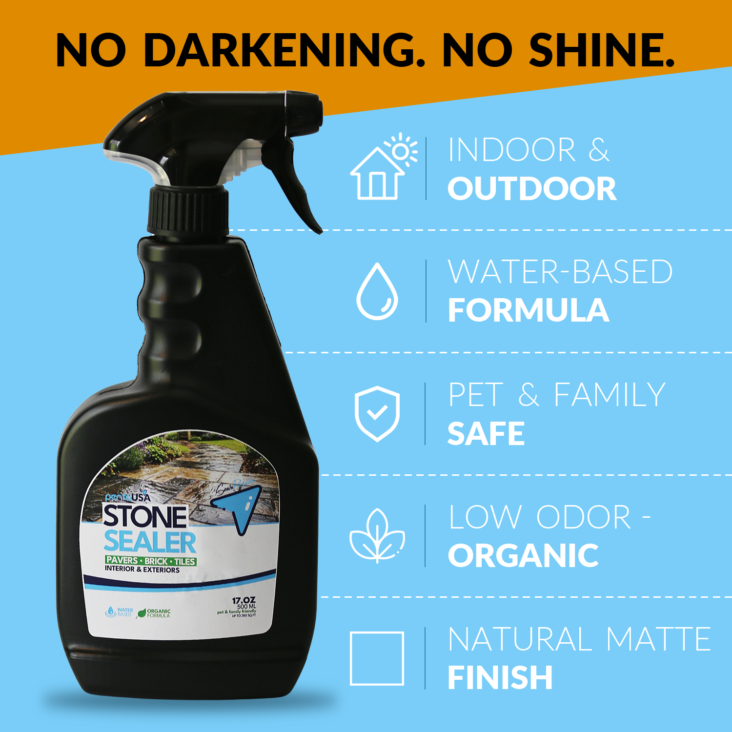 Stone & Marble Sealer 17 oz - 500 ML, Water-Based Matte Finish Protector for Pavers, Brick & Tile