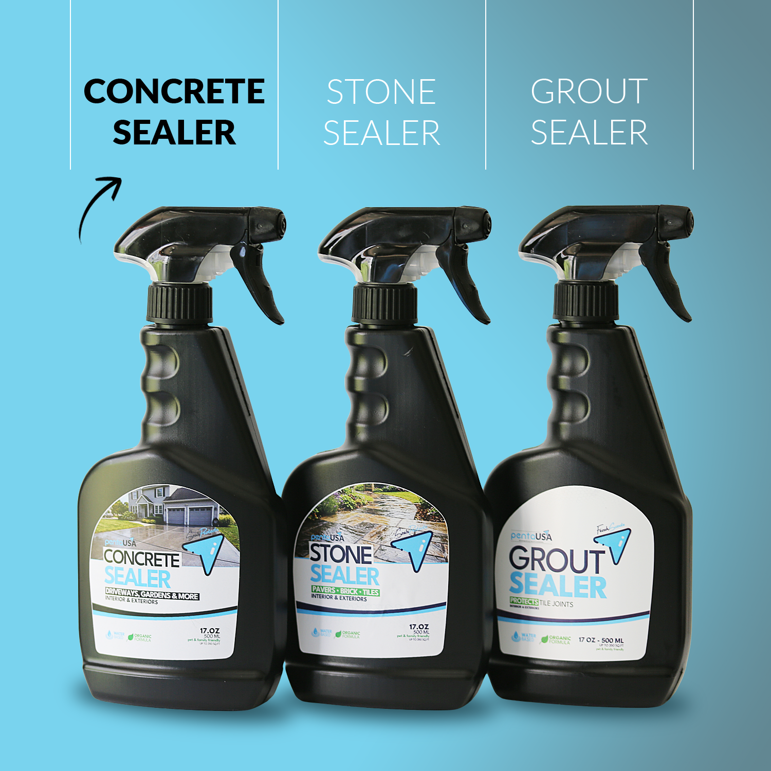 Concrete Sealer 17 oz - 500 ML, Water-Based Water Repellent for Driveways, Patios & Walkways - Indoor & Outdoor