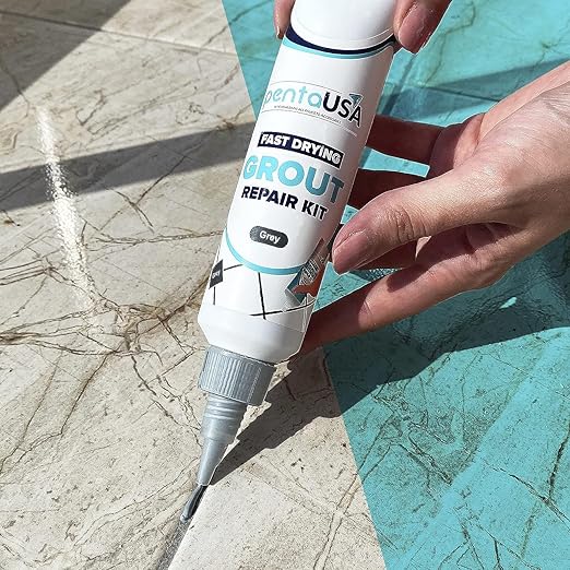 Grey Tile Grout Repair Tube 8.8 oz, Renews Tile Grout, Fast Drying