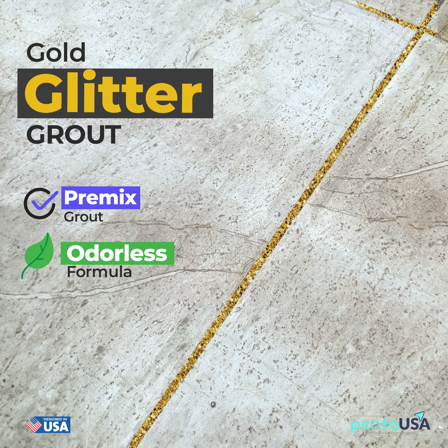 Gold Glitter Tile Grout - 6 Fl Oz Fast Drying Grout Paint, Shiny Grout Repair Kit,Water-Based